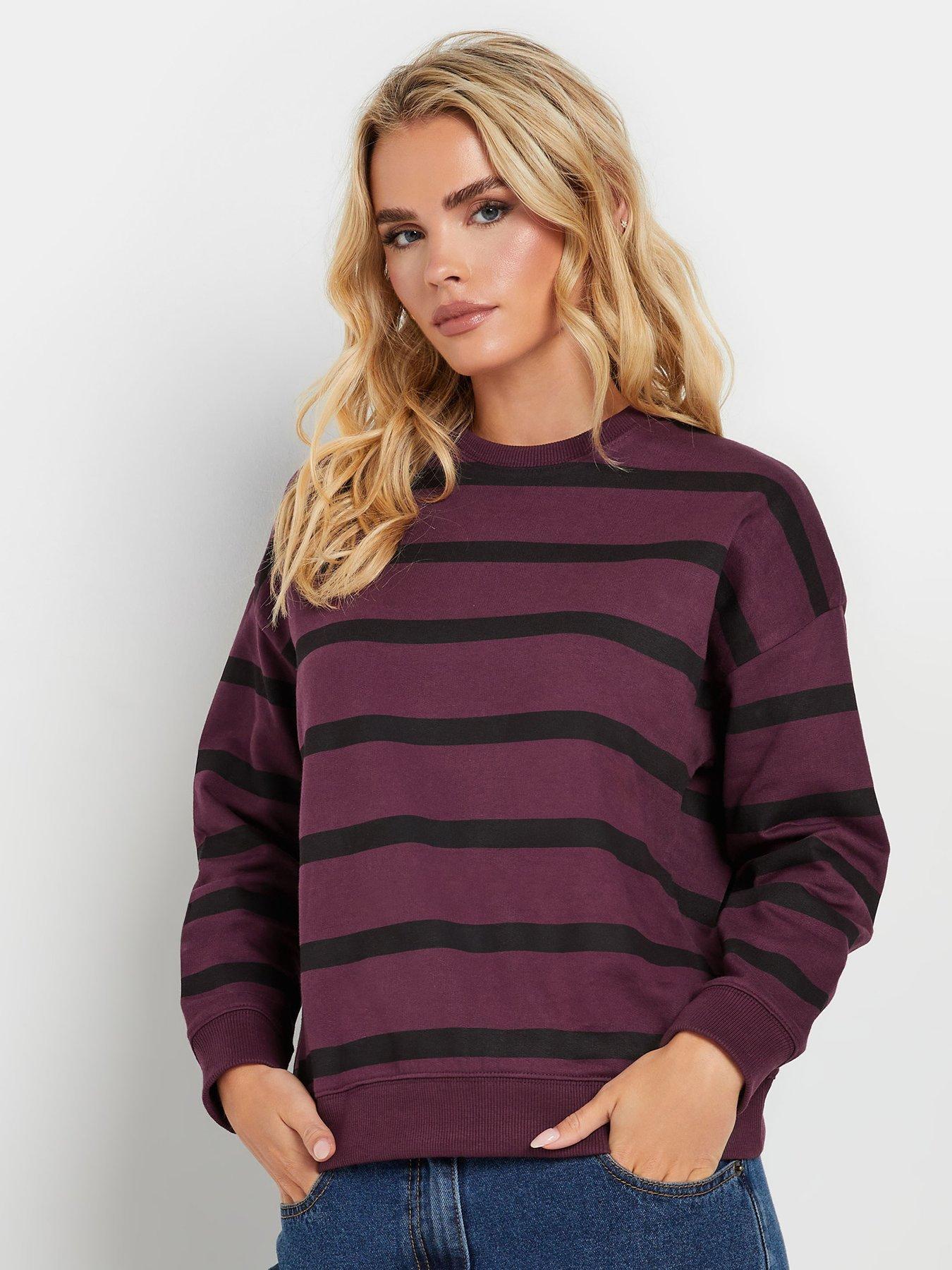 Image 1 of 4 of PixieGirl Petite Stripe Crew Neck Sweatshirt - Purple