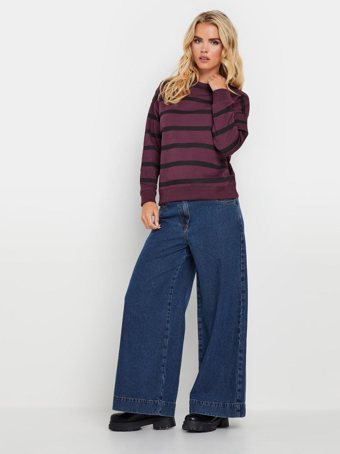 Image 3 of 4 of PixieGirl Petite Stripe Crew Neck Sweatshirt - Purple