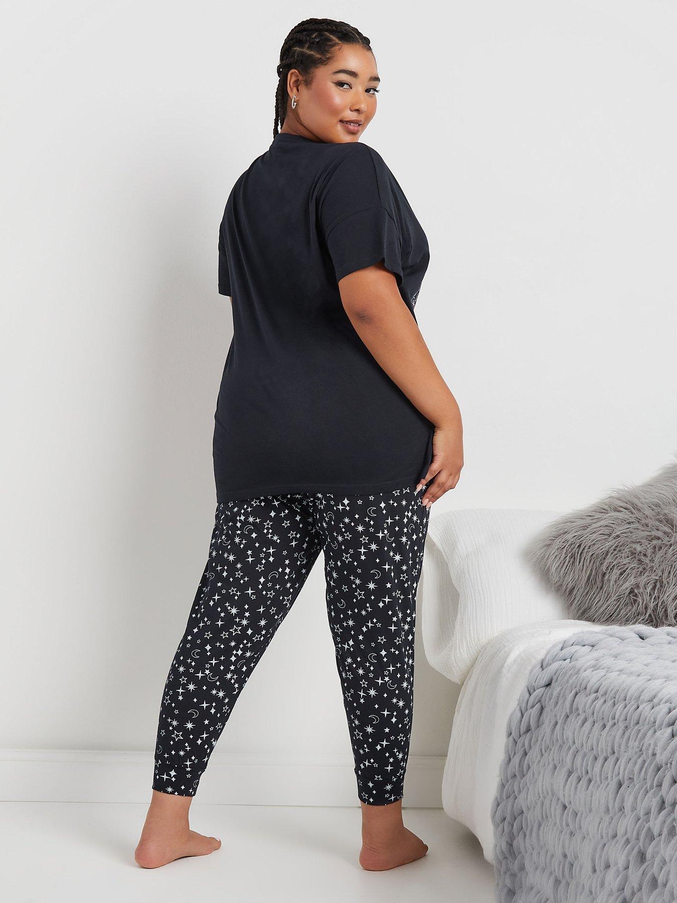 Image 2 of 4 of Yours Curve Manifest Short Sleeve Cuff Pj Set - Blue