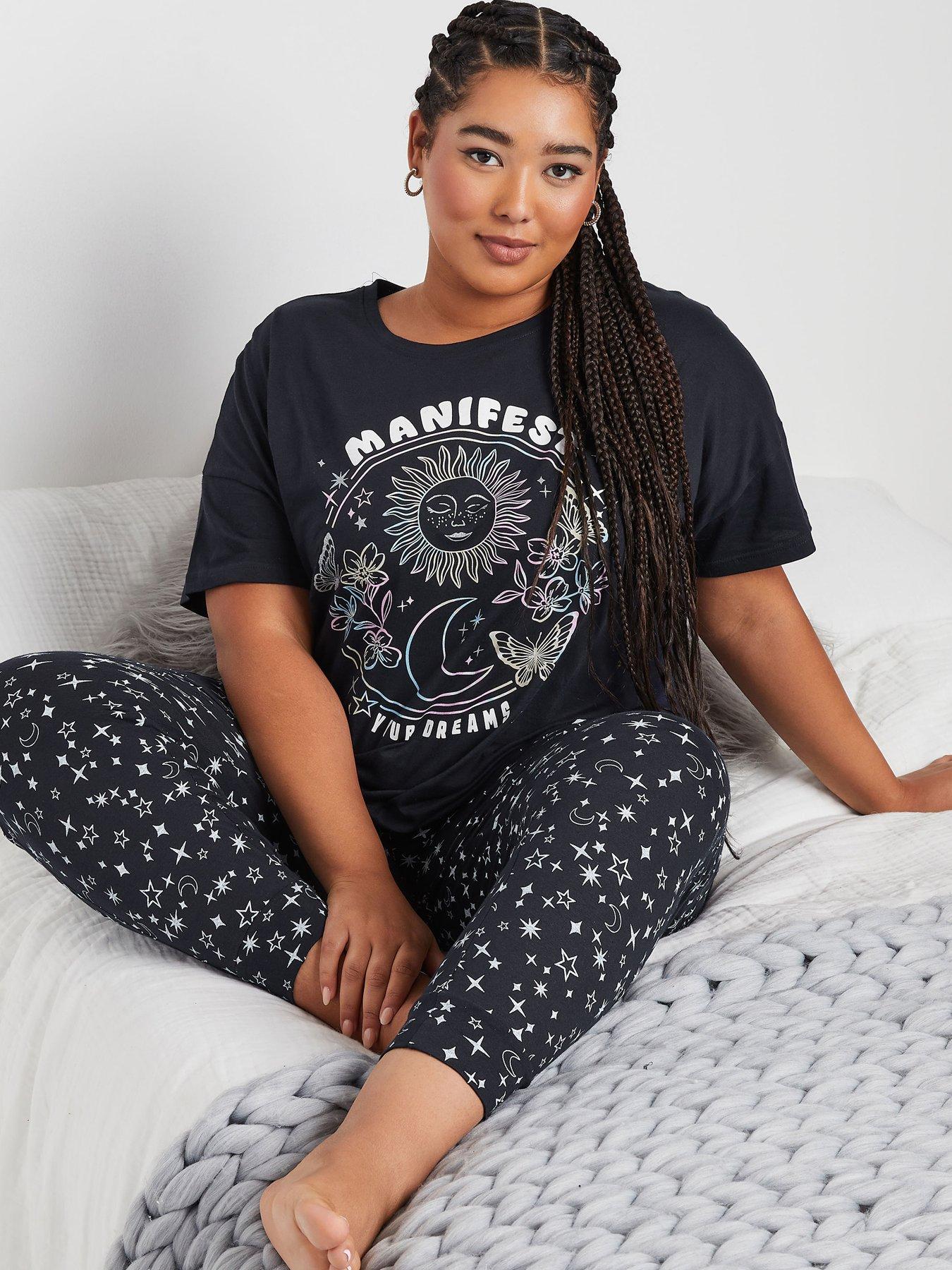 Image 4 of 4 of Yours Curve Manifest Short Sleeve Cuff Pj Set - Blue