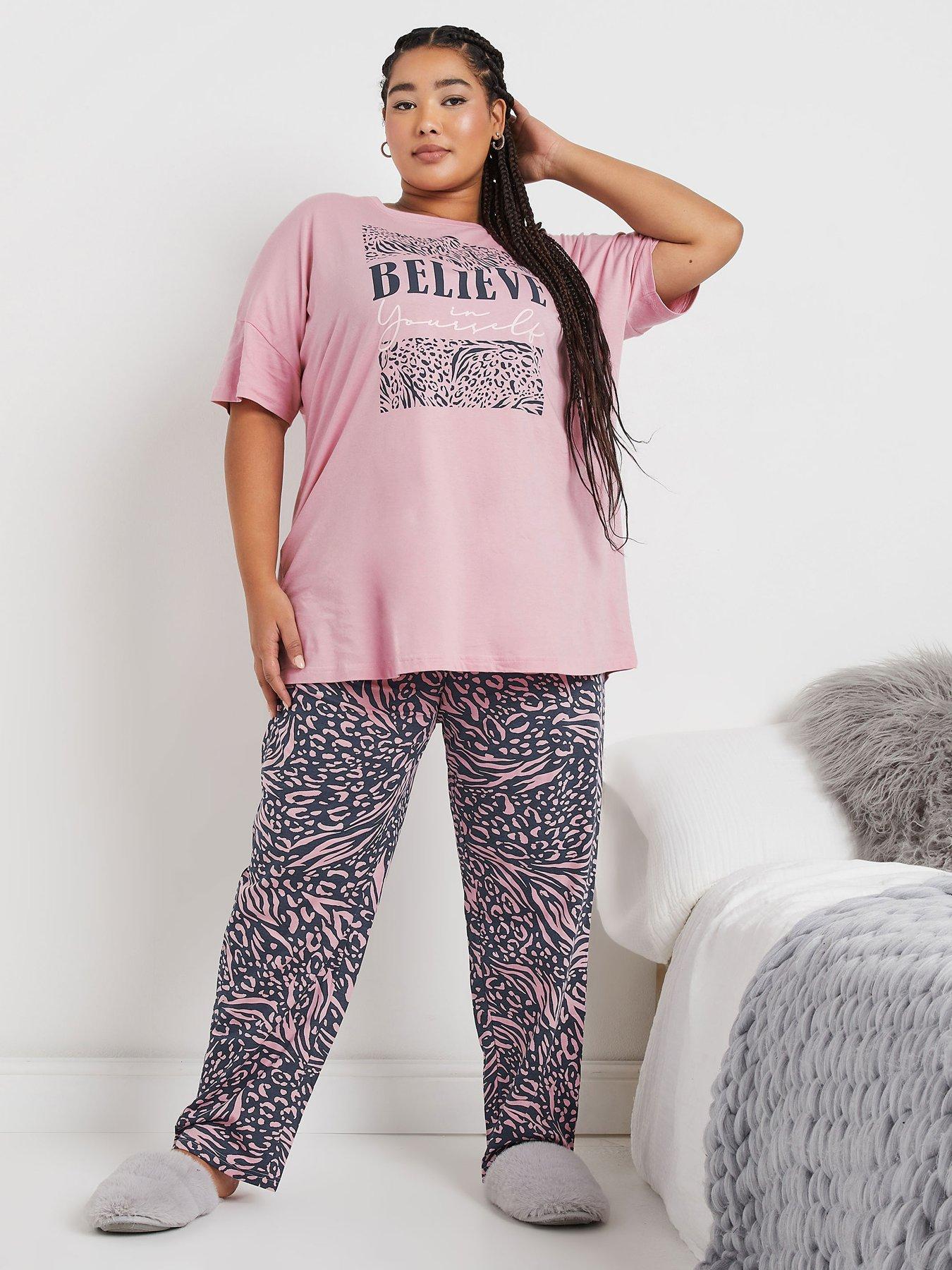 Image of Yours Curve Believe Short Sleeve Wide Leg Pj Set - Pink