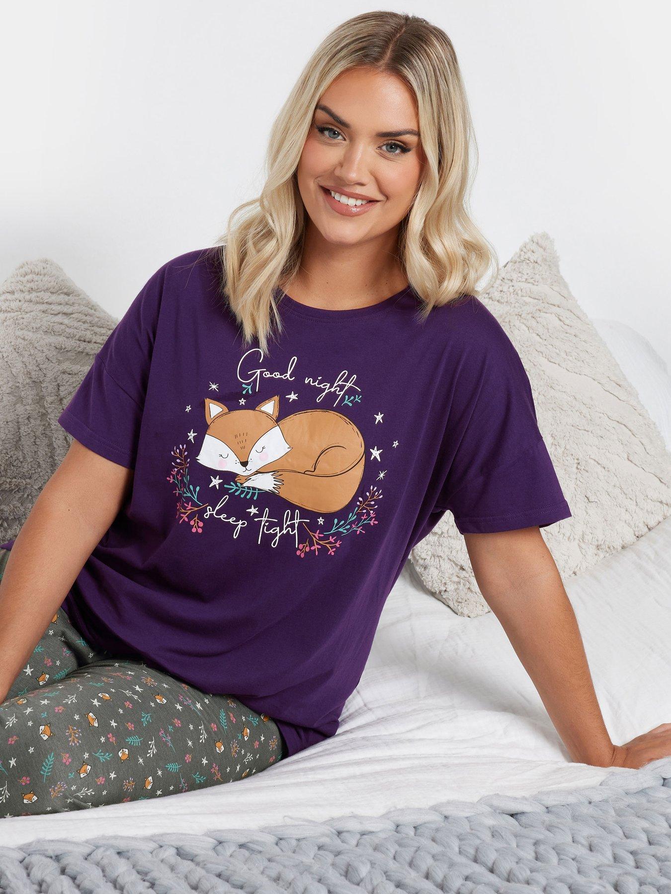 yours-curve-goodnight-short-sleeve-wide-leg-pj-set-purpleoutfit