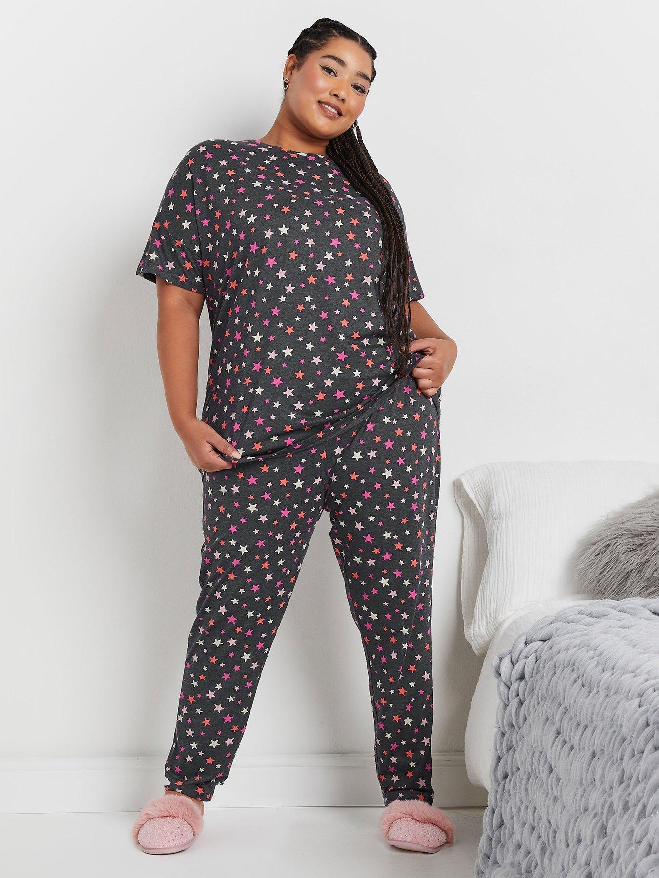 yours-curve-colourful-stars-short-sleeve-pj-set-grey