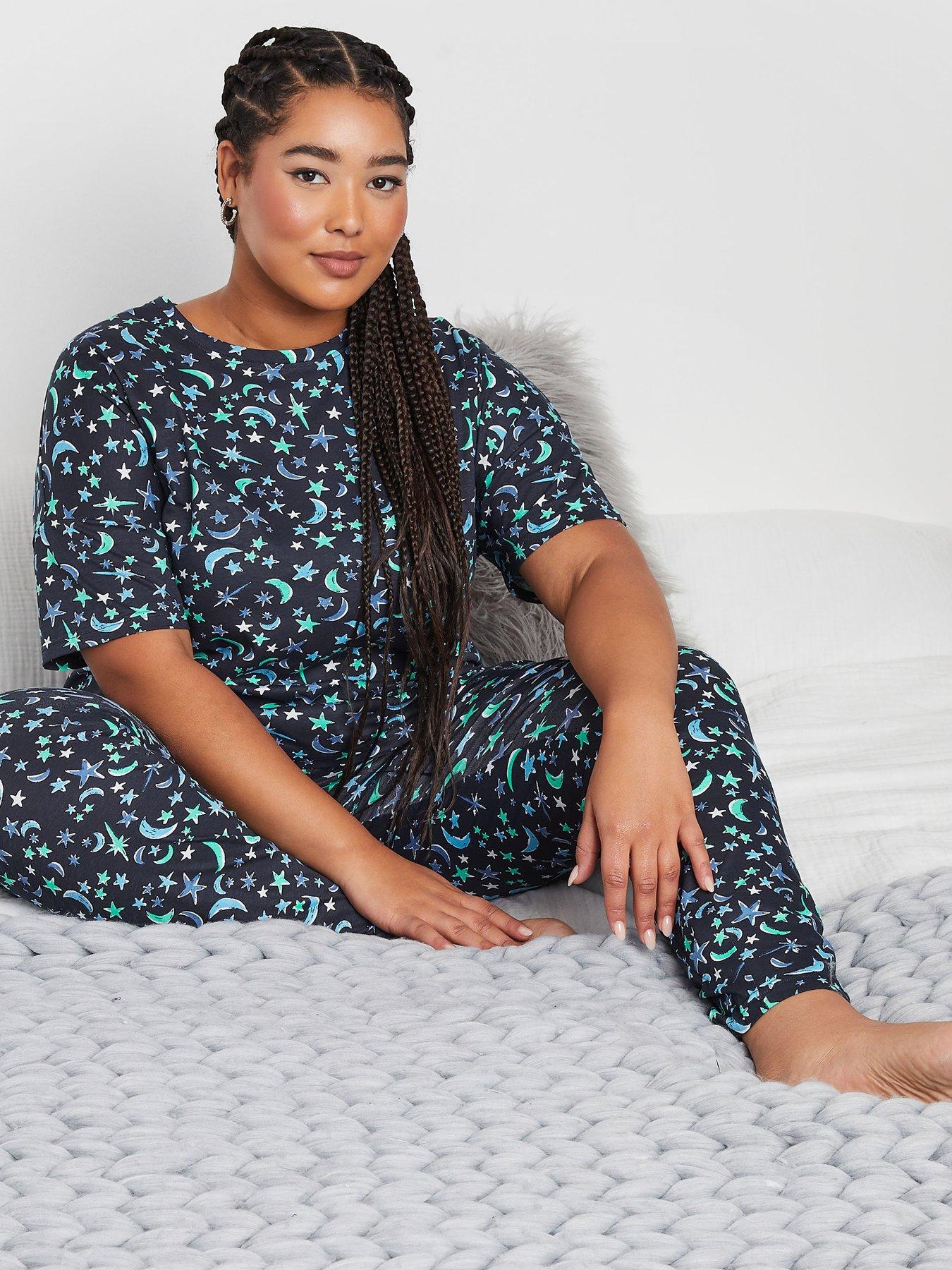 Image 3 of 4 of Yours Curve Mini Moons Short Sleeve Pj Set - Blue
