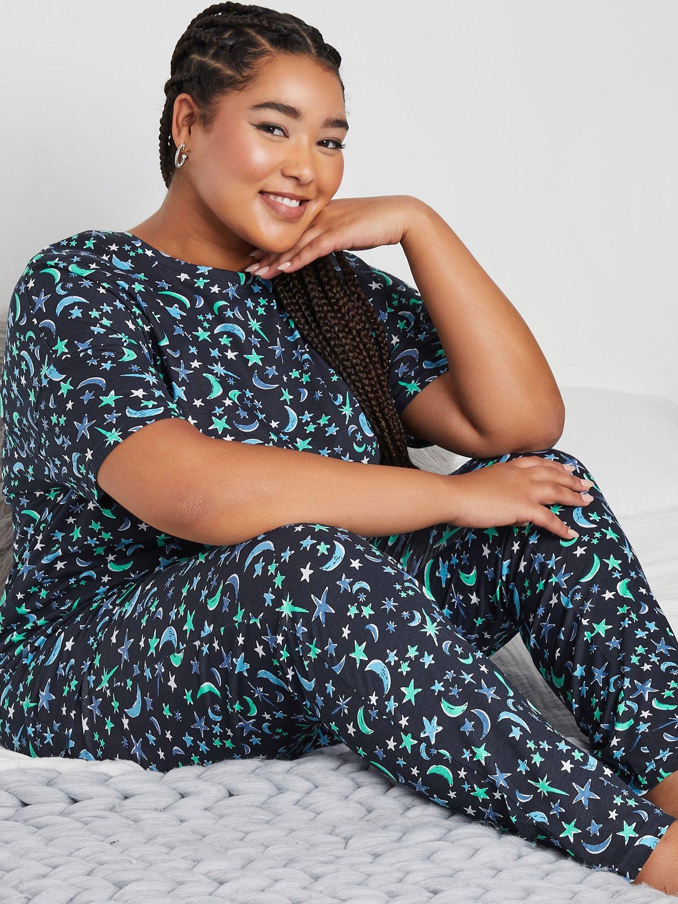 Image 4 of 4 of Yours Curve Mini Moons Short Sleeve Pj Set - Blue
