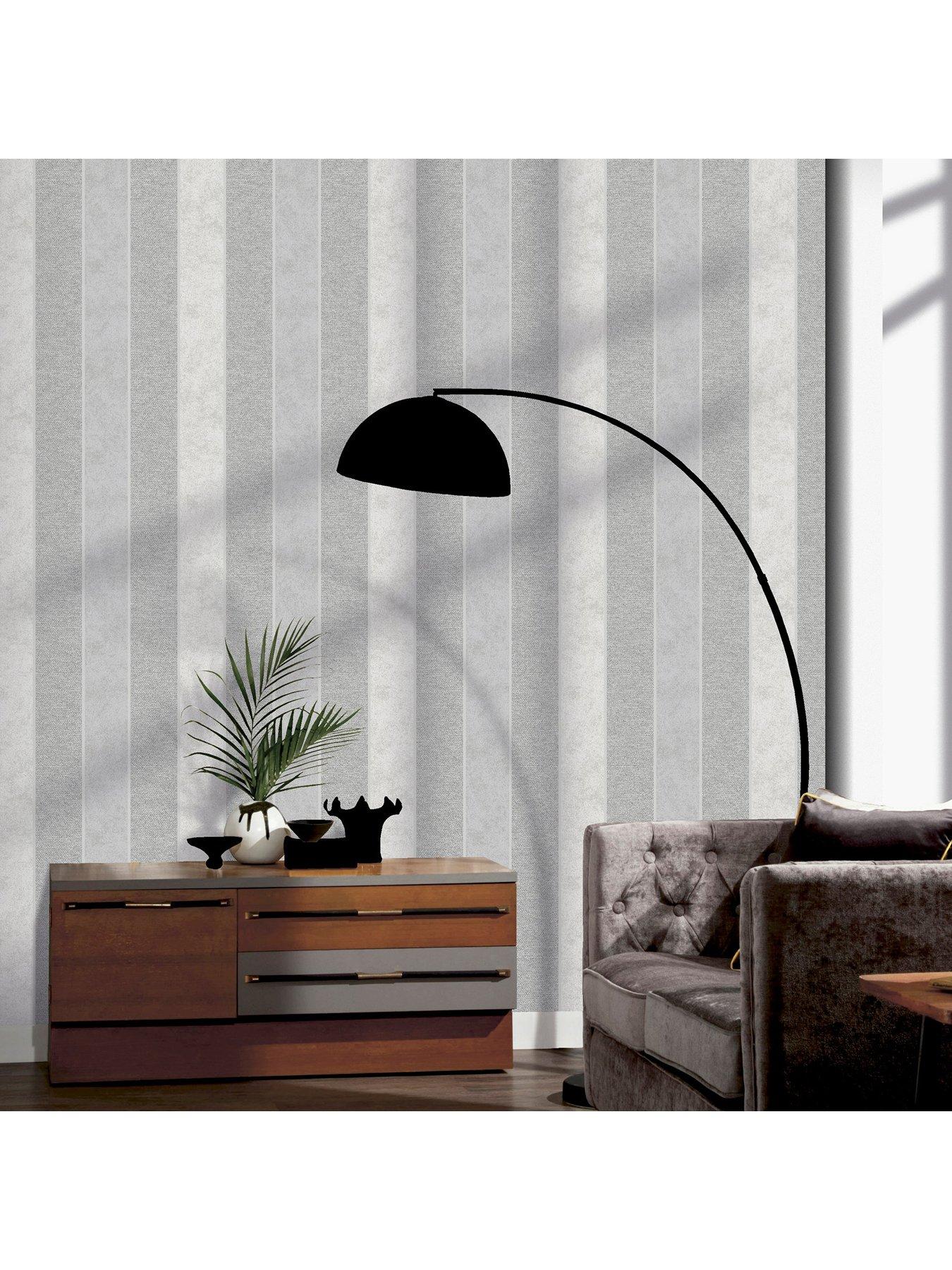Image 4 of 6 of ARTHOUSE Calico Stripe Grey Wallpaper