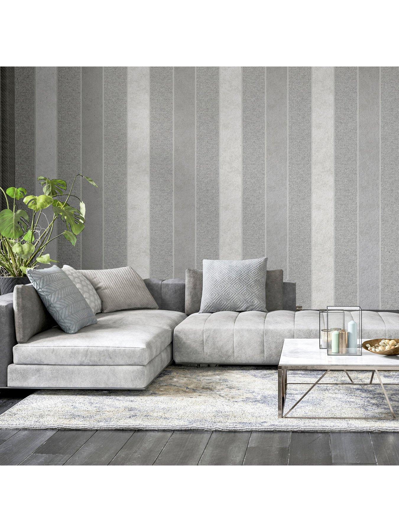 Image 6 of 6 of ARTHOUSE Calico Stripe Grey Wallpaper