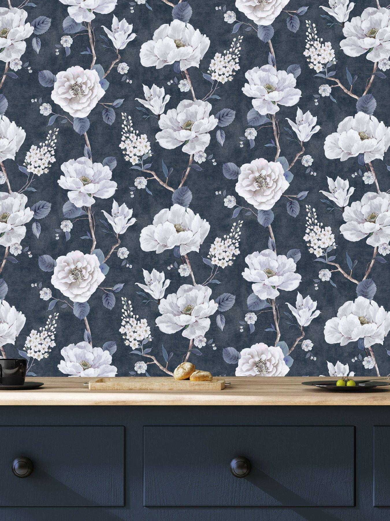 undefined Ashley Floral Navy Wallpaper
