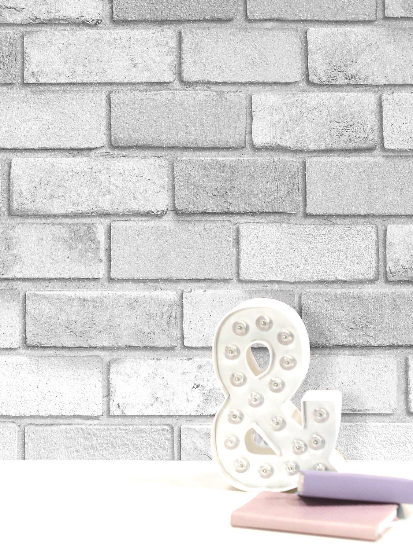 Image 1 of 7 of ARTHOUSE Diamond Silver Brick Wallpaper
