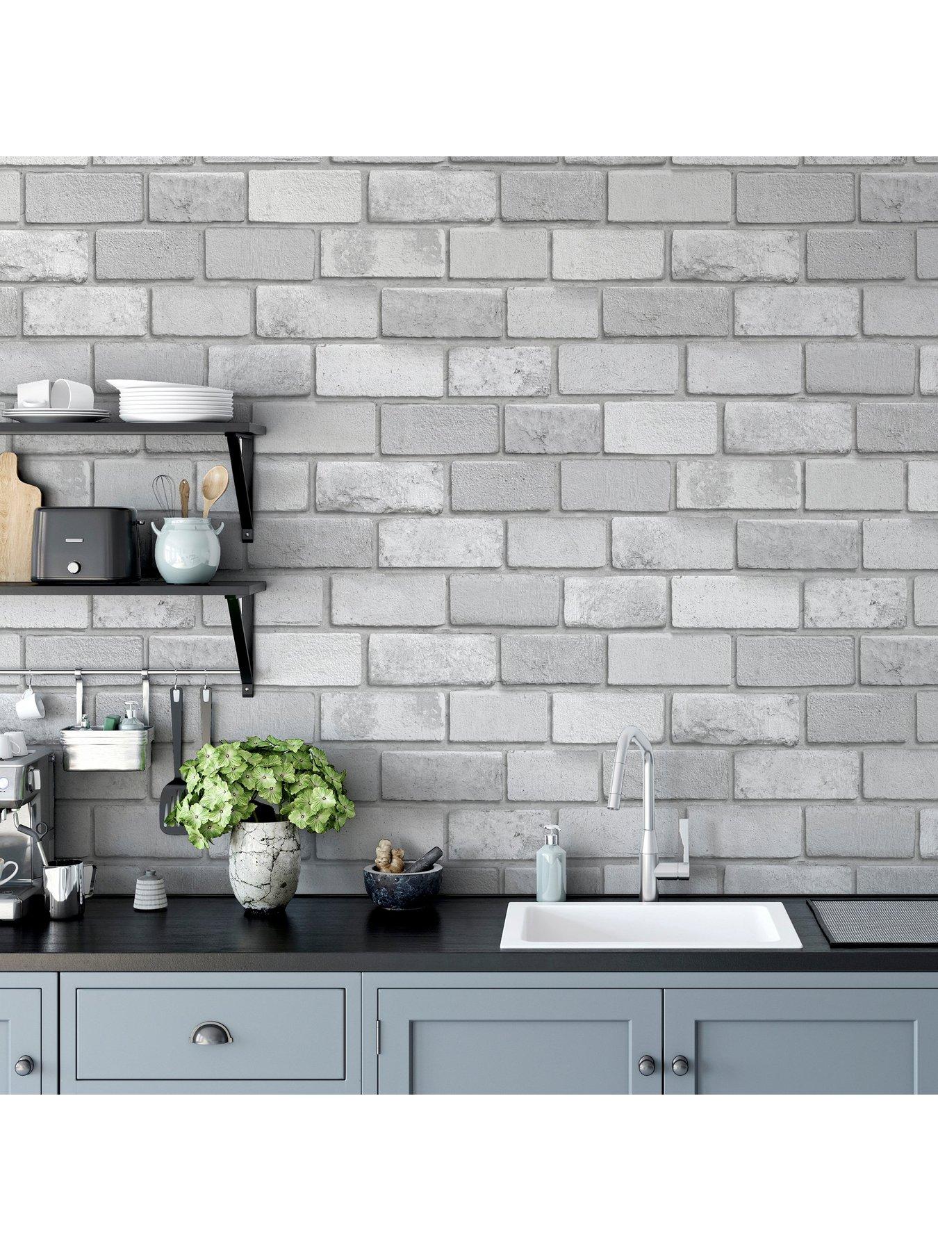 Image 4 of 7 of ARTHOUSE Diamond Silver Brick Wallpaper