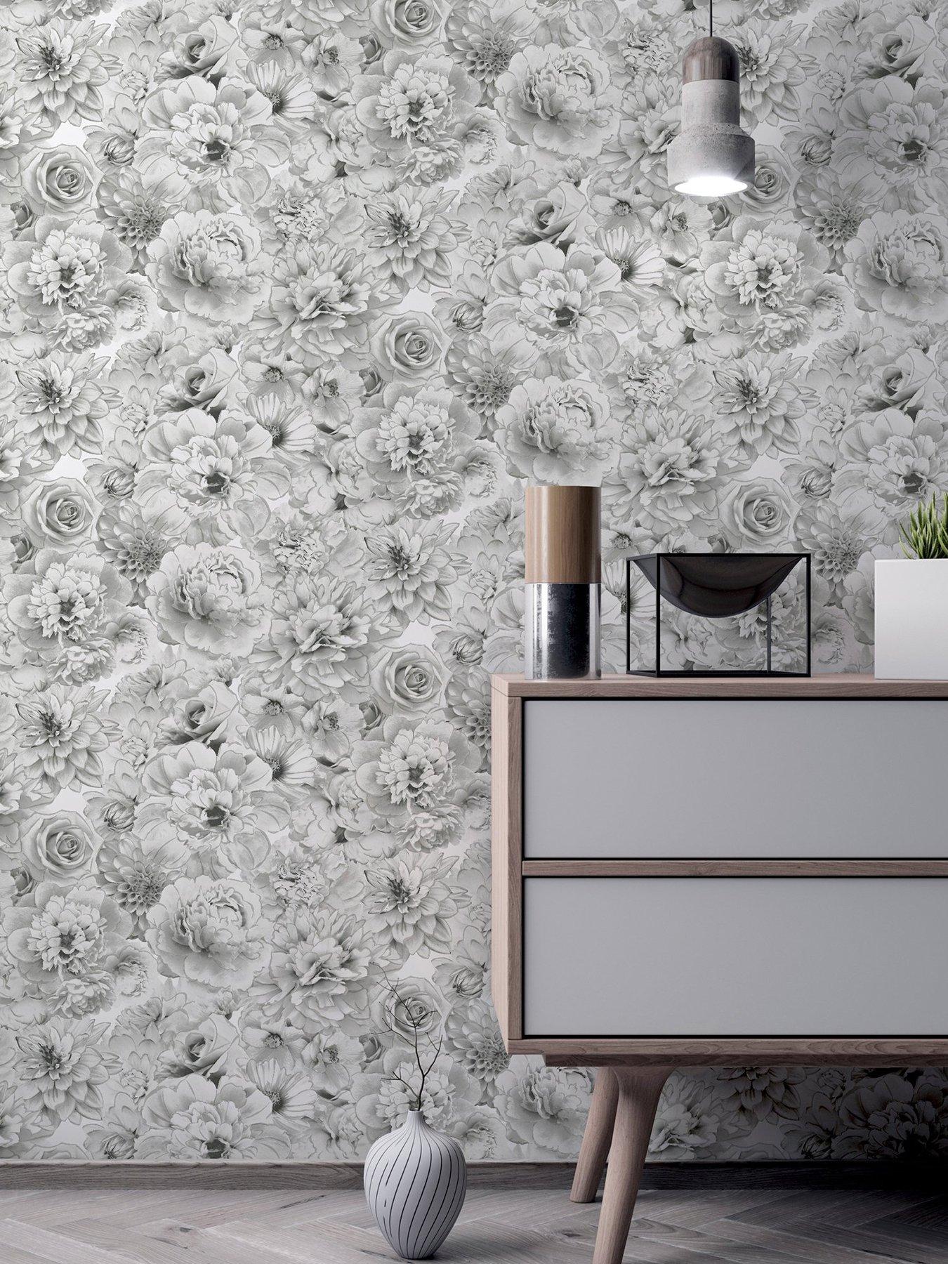 undefined Glitter Bloom Silver Wallpaper