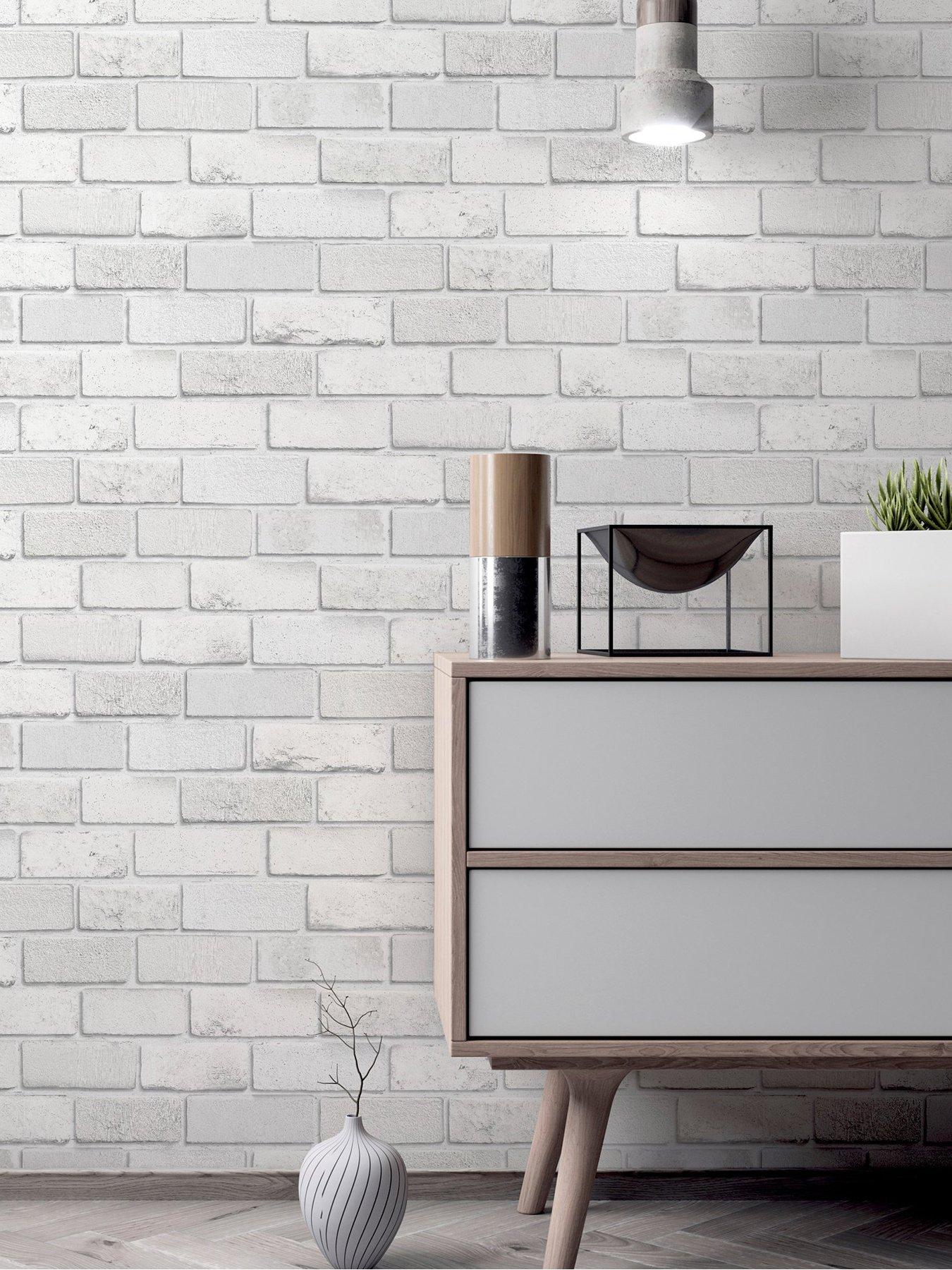 Image 1 of 7 of ARTHOUSE Diamond White Brick Wallpaper