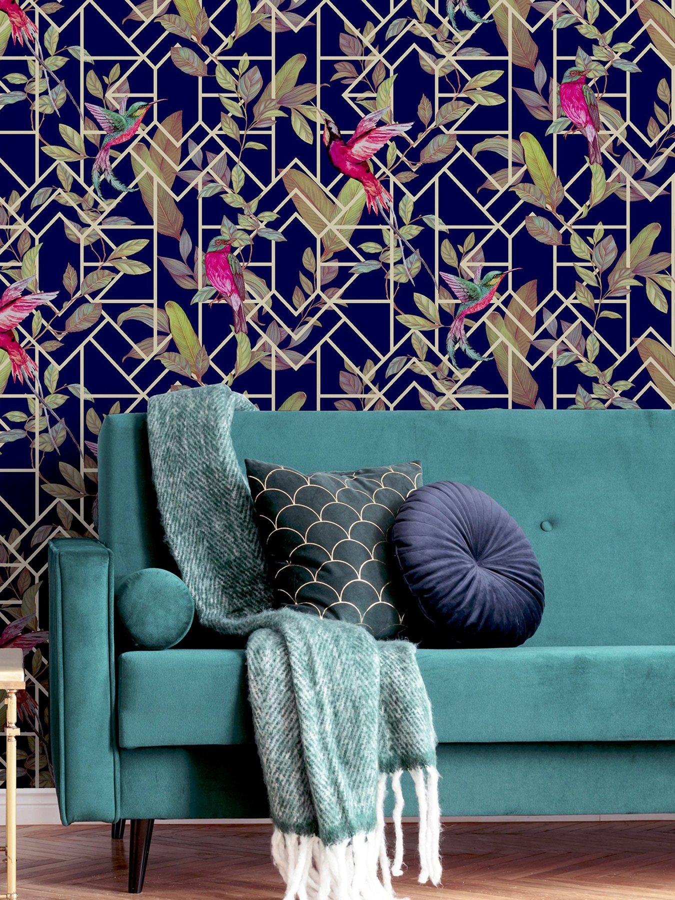 undefined Deco Tropical Navy/Gold Wallpaper