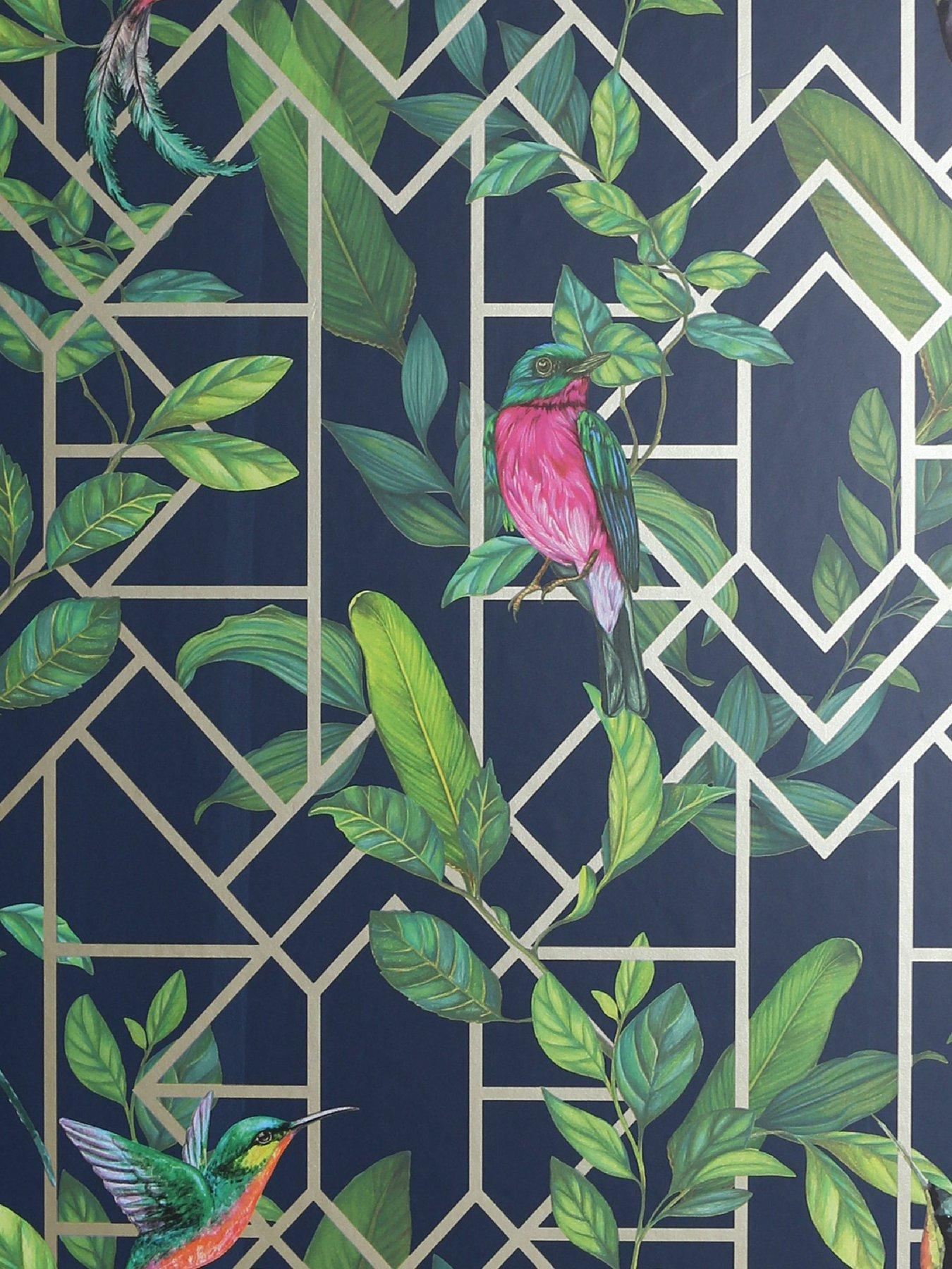 Image 2 of 6 of ARTHOUSE Deco Tropical Navy/Gold Wallpaper