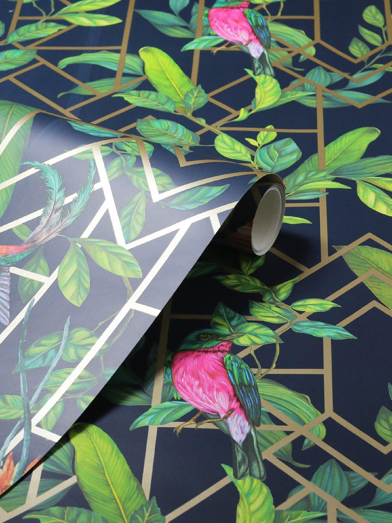 Image 3 of 6 of ARTHOUSE Deco Tropical Navy/Gold Wallpaper