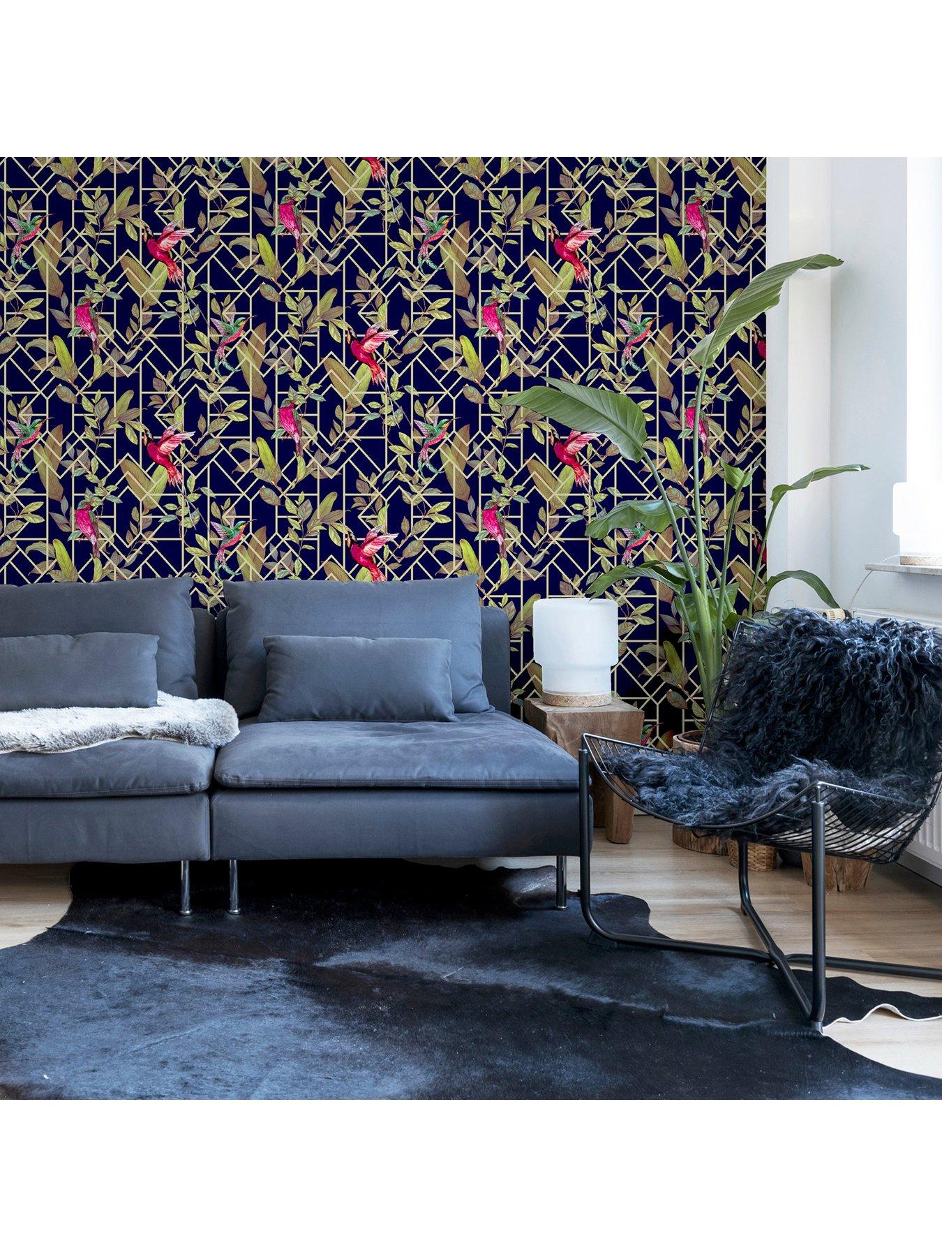 Image 4 of 6 of ARTHOUSE Deco Tropical Navy/Gold Wallpaper