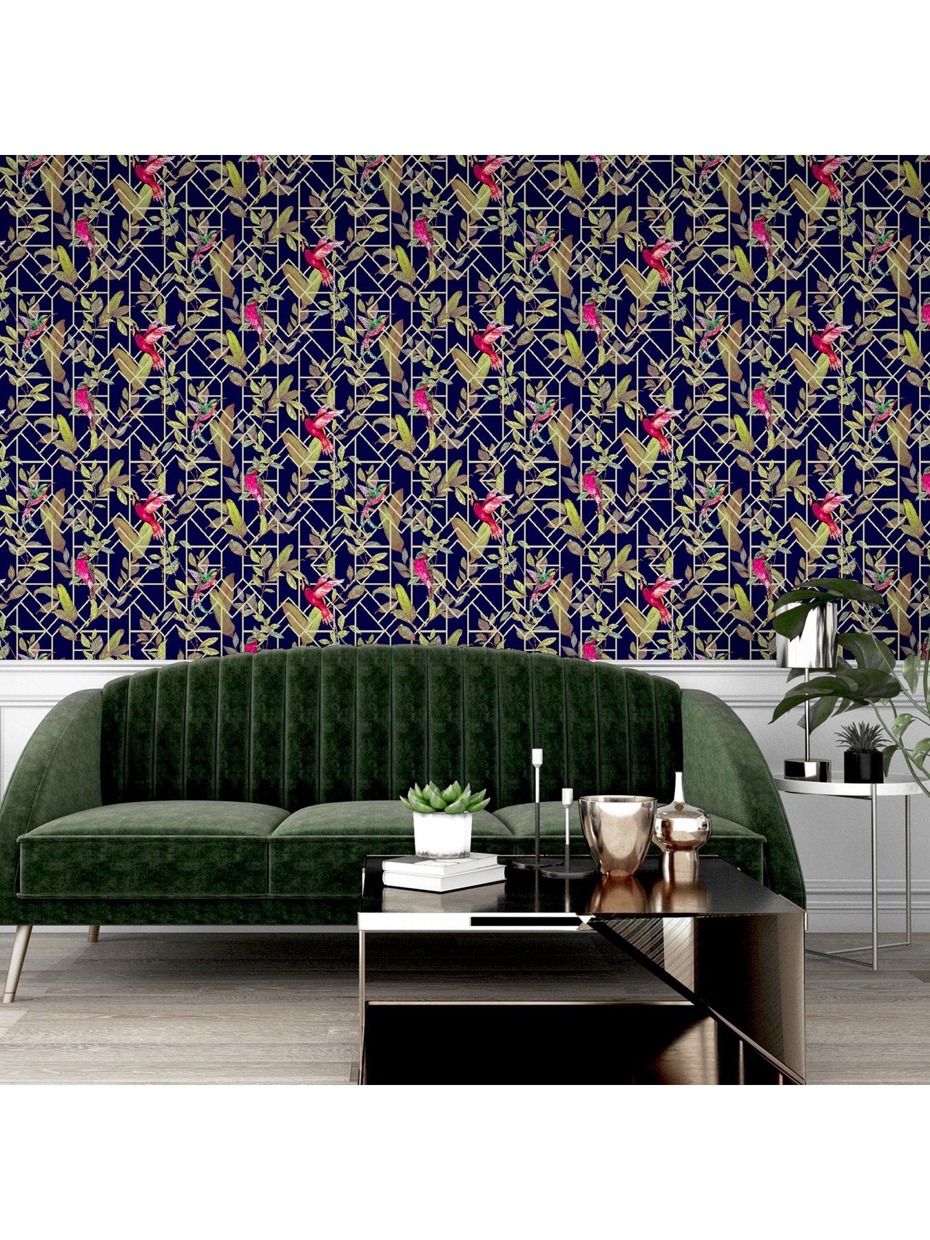 Image 5 of 6 of ARTHOUSE Deco Tropical Navy/Gold Wallpaper