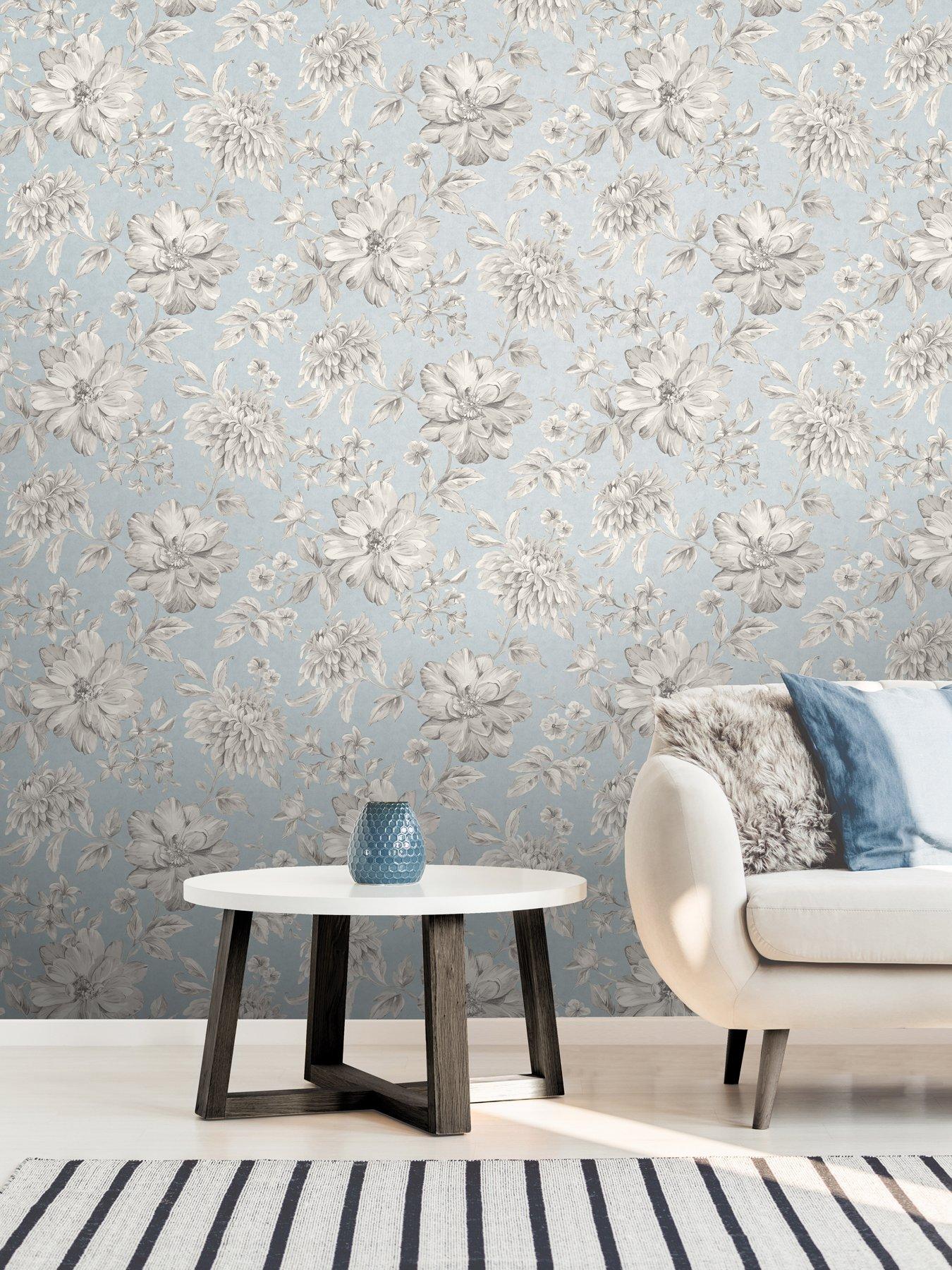 undefined Crown Lucia Floral Blue Wallpaper
