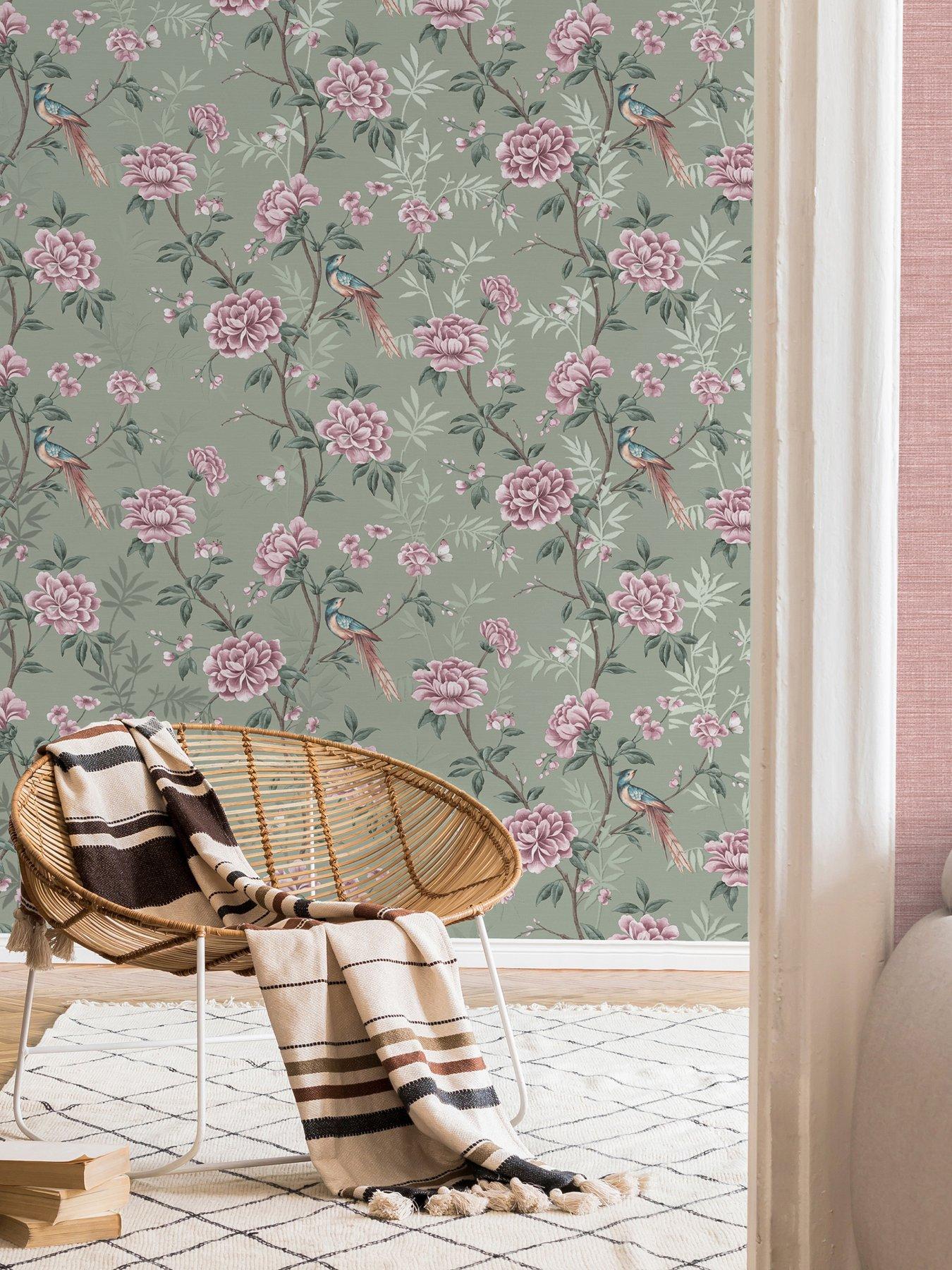 Image 1 of 5 of Fine Decor Crown Akina Floral Sage Wallpaper