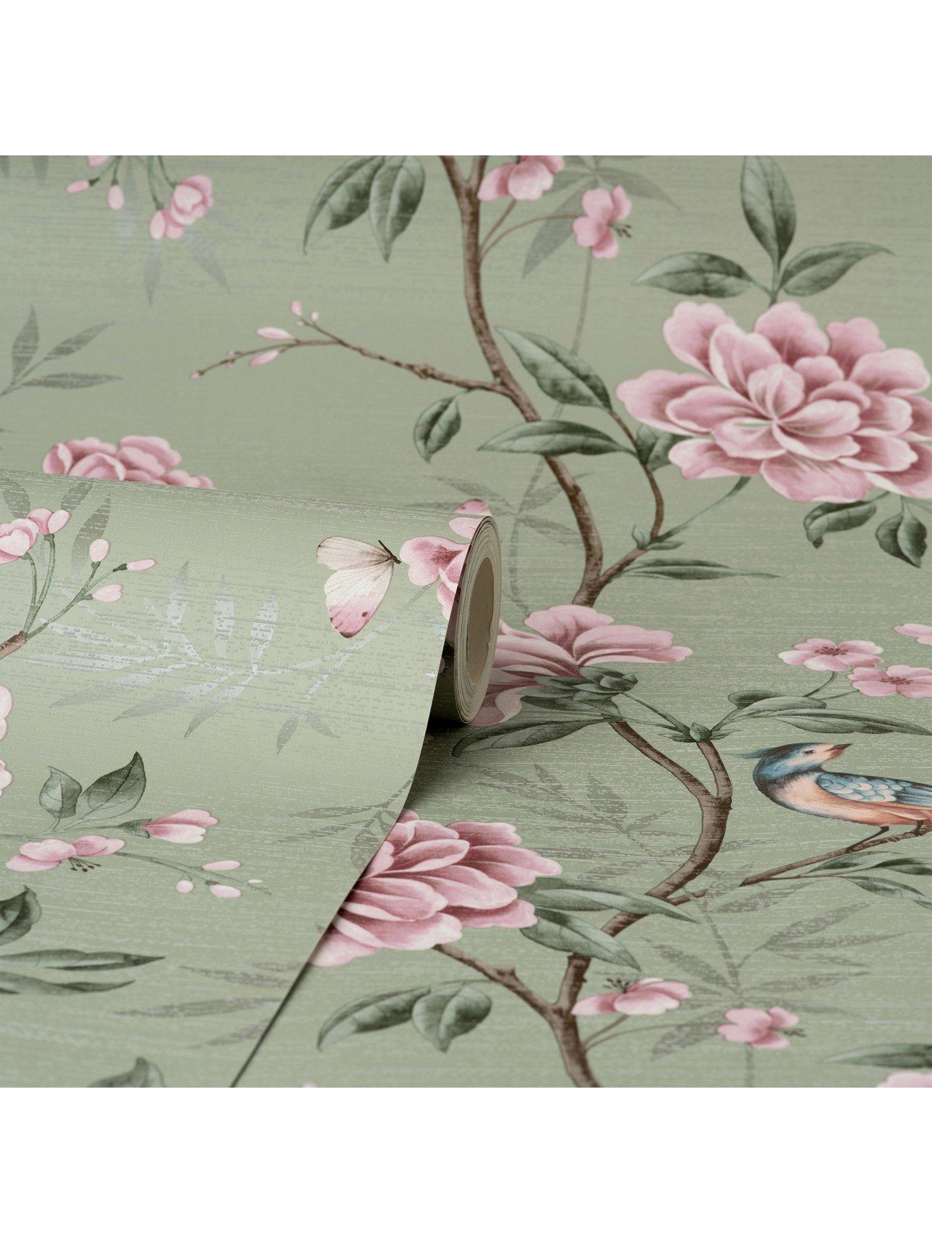 Image 2 of 5 of Fine Decor Crown Akina Floral Sage Wallpaper