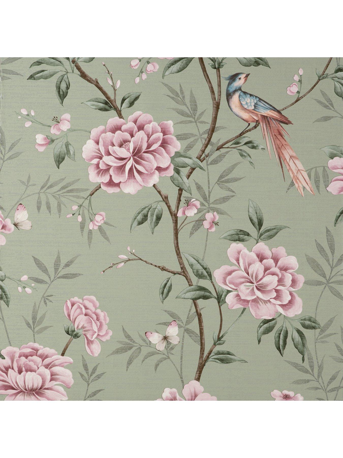 Image 3 of 5 of Fine Decor Crown Akina Floral Sage Wallpaper