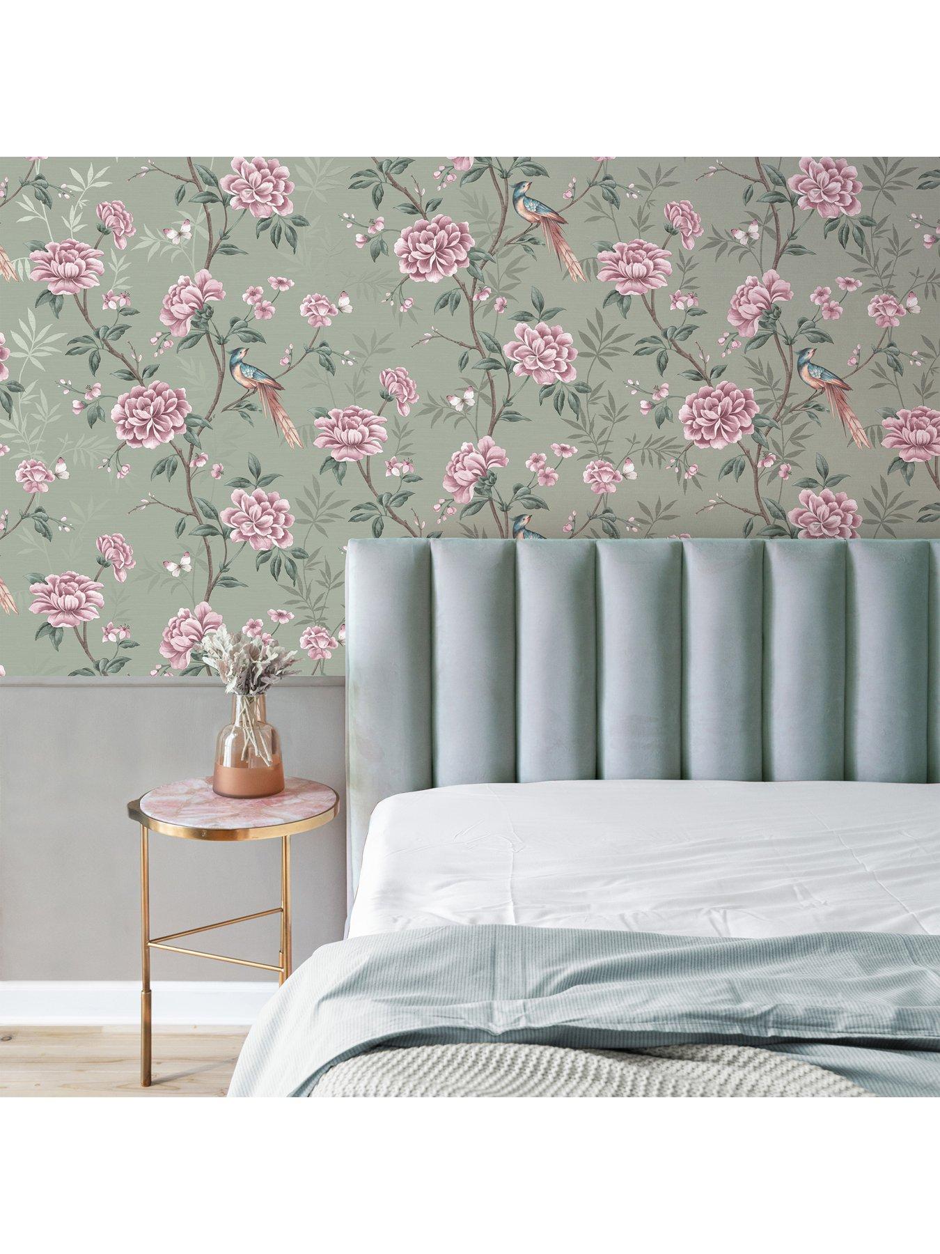 Image 4 of 5 of Fine Decor Crown Akina Floral Sage Wallpaper