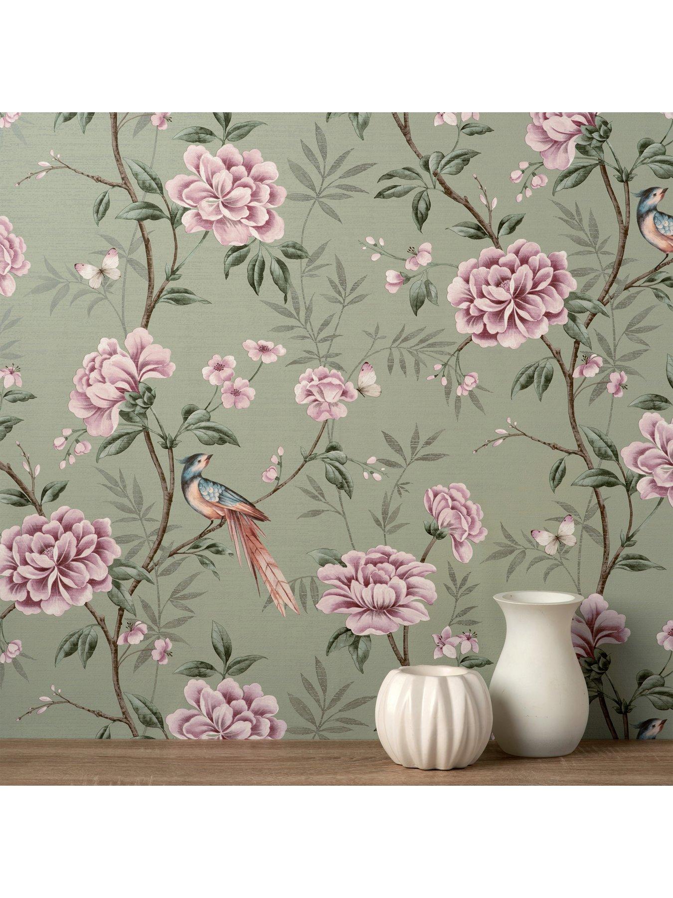 Image 5 of 5 of Fine Decor Crown Akina Floral Sage Wallpaper