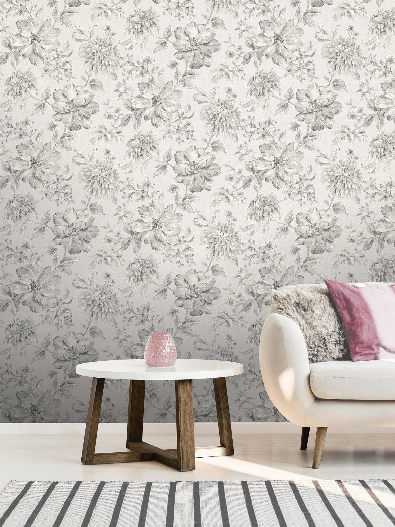 undefined Crown Lucia Floral Silver Wallpaper