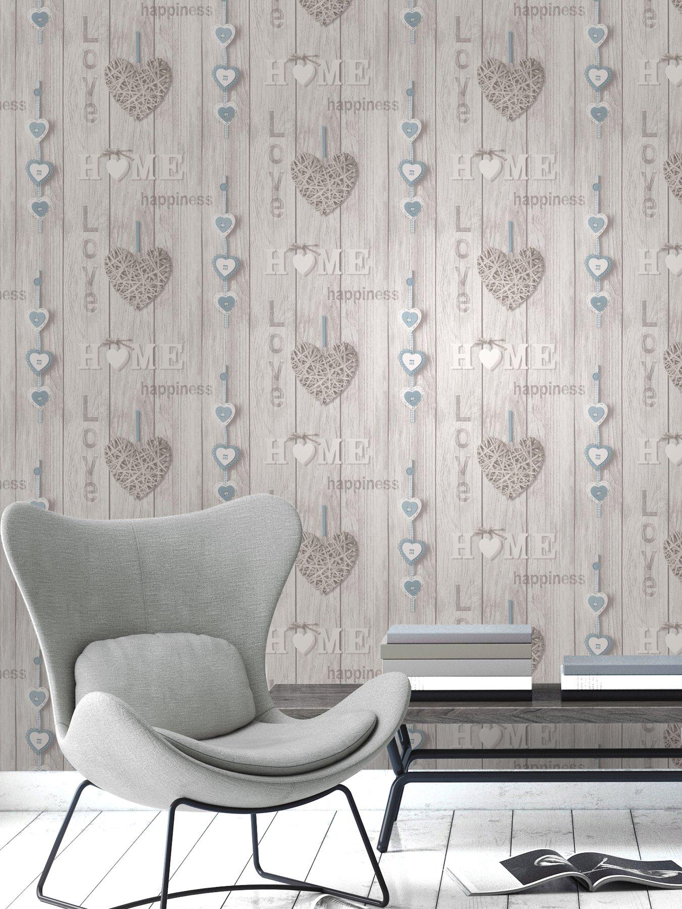 undefined Fine Decor Love Your Home Sidewall Blue/white Wallpaper
