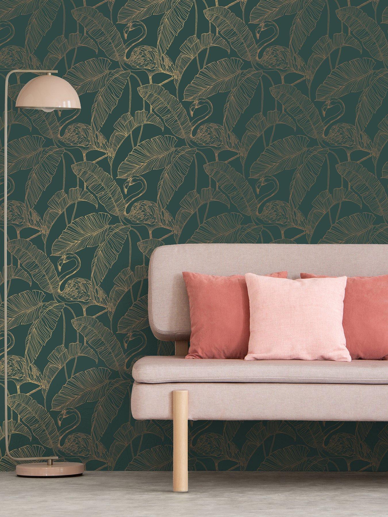 Image 1 of 4 of Fine Decor Fine Decor Flamingo Emerald Wallpaper
