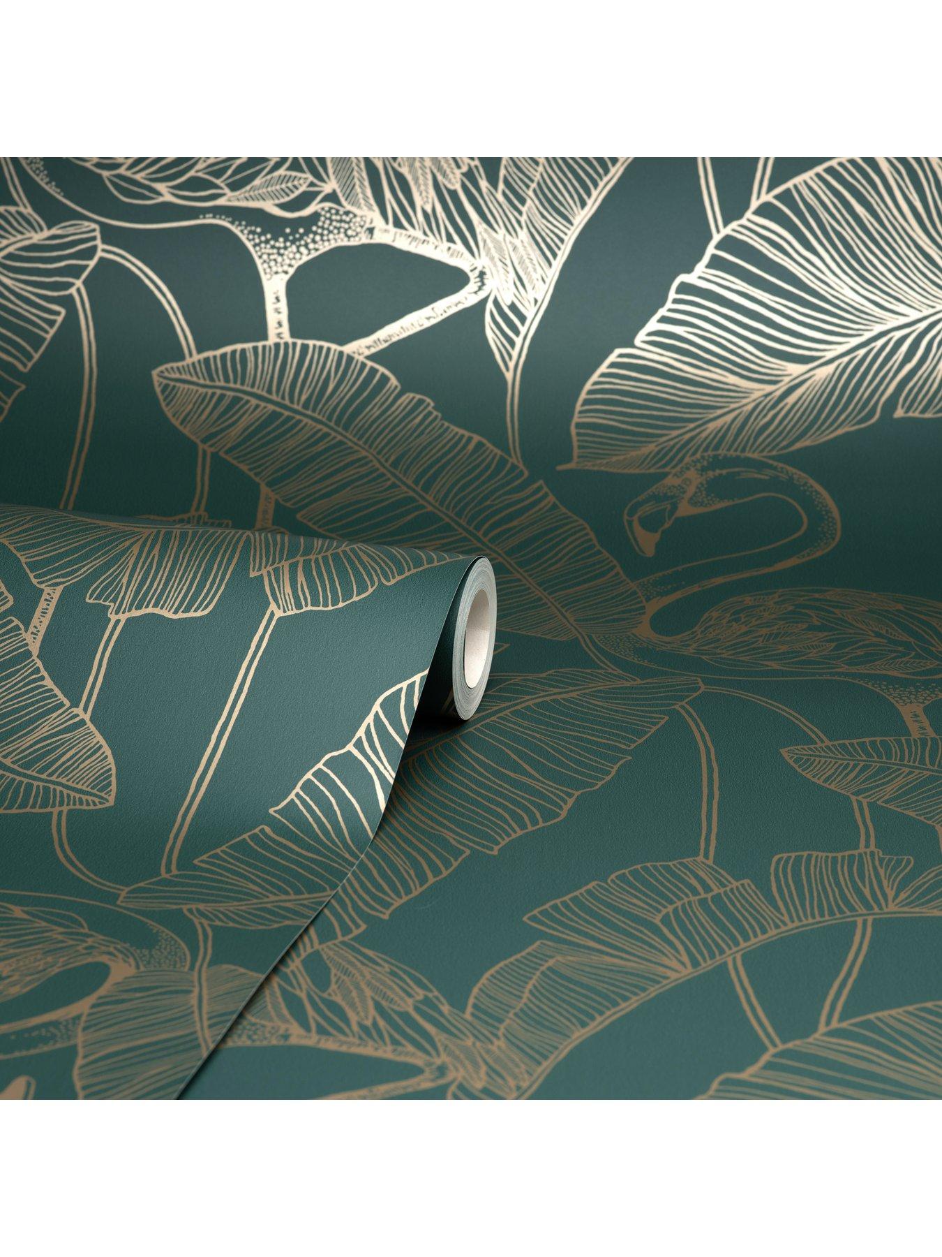 Image 2 of 4 of Fine Decor Fine Decor Flamingo Emerald Wallpaper