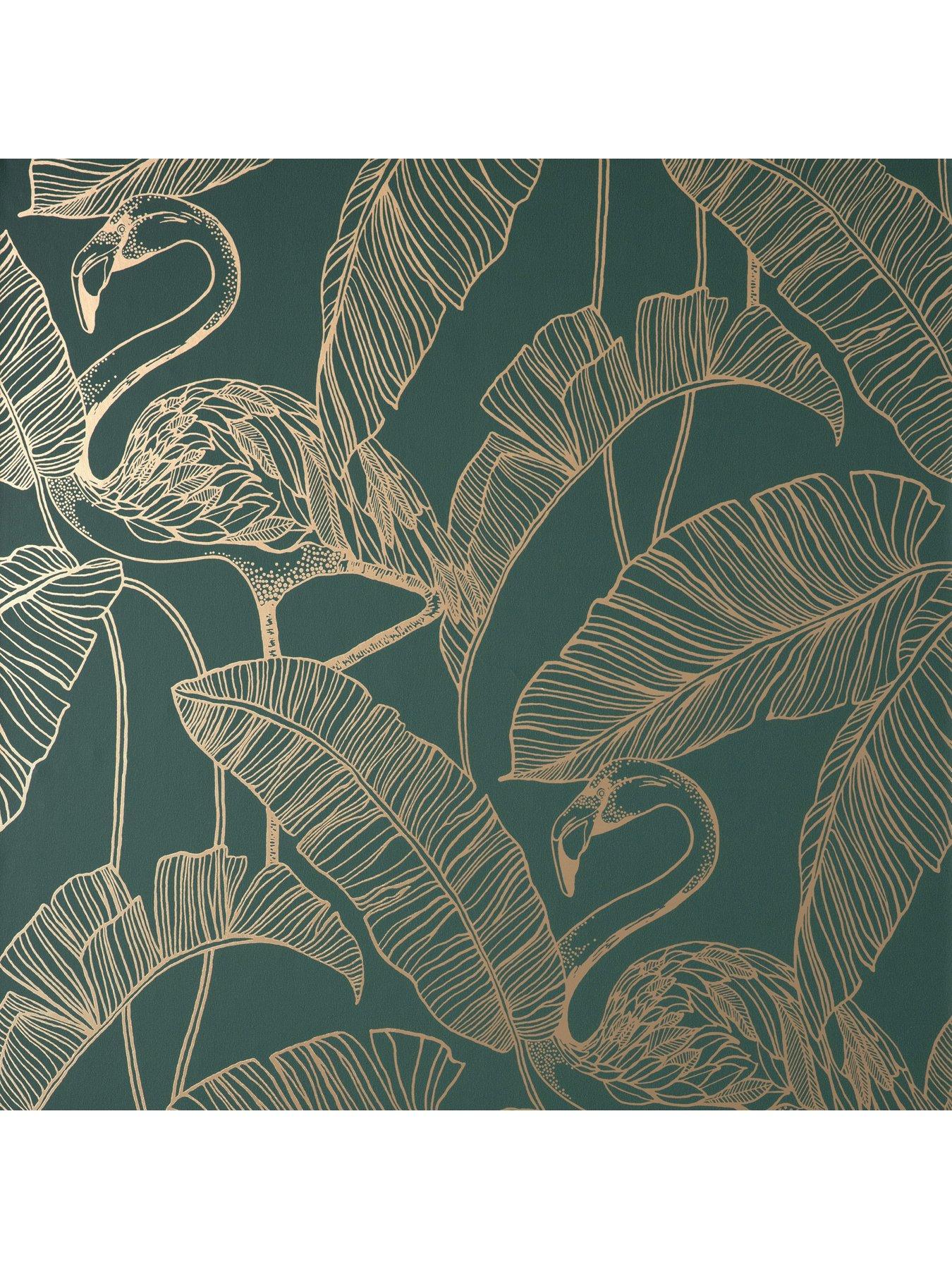Image 3 of 4 of Fine Decor Fine Decor Flamingo Emerald Wallpaper
