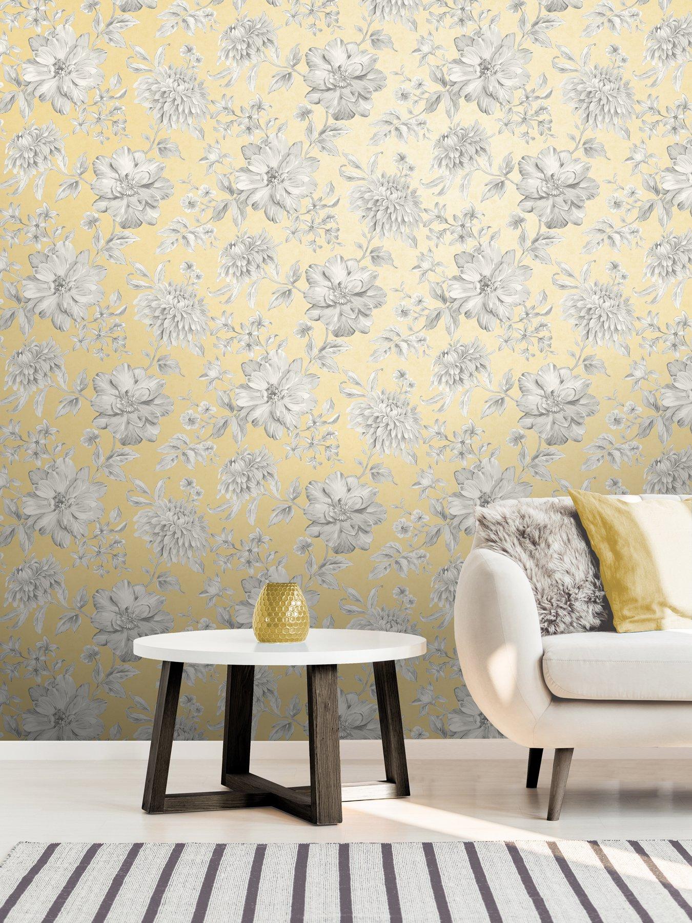 fine-decor-crown-lucia-floral-yellow-wallpaper