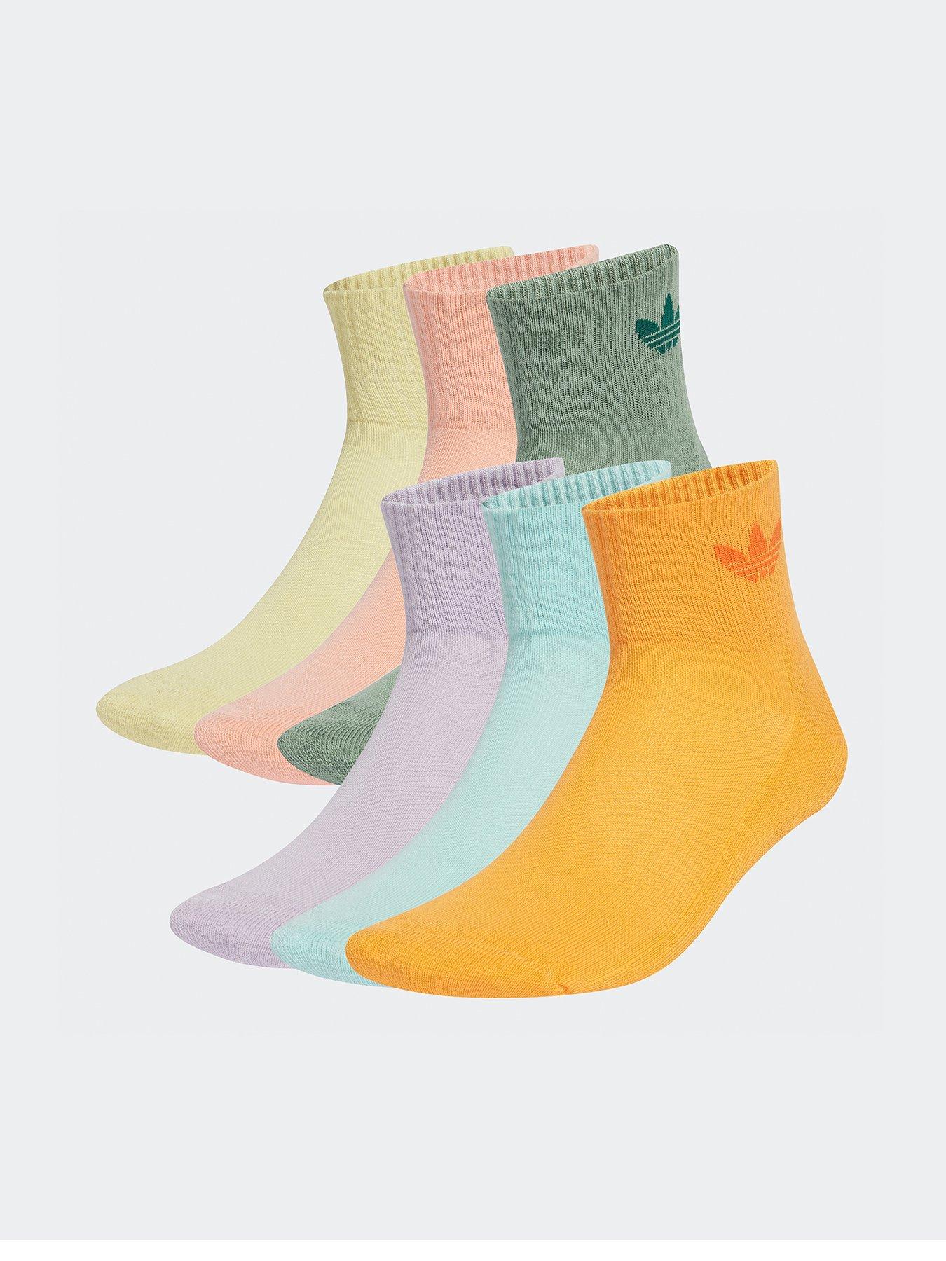 adidas Originals Womens Midi Ankle Socks 6 Pairs - Sil Green/Glow Pink/Pow Yellow