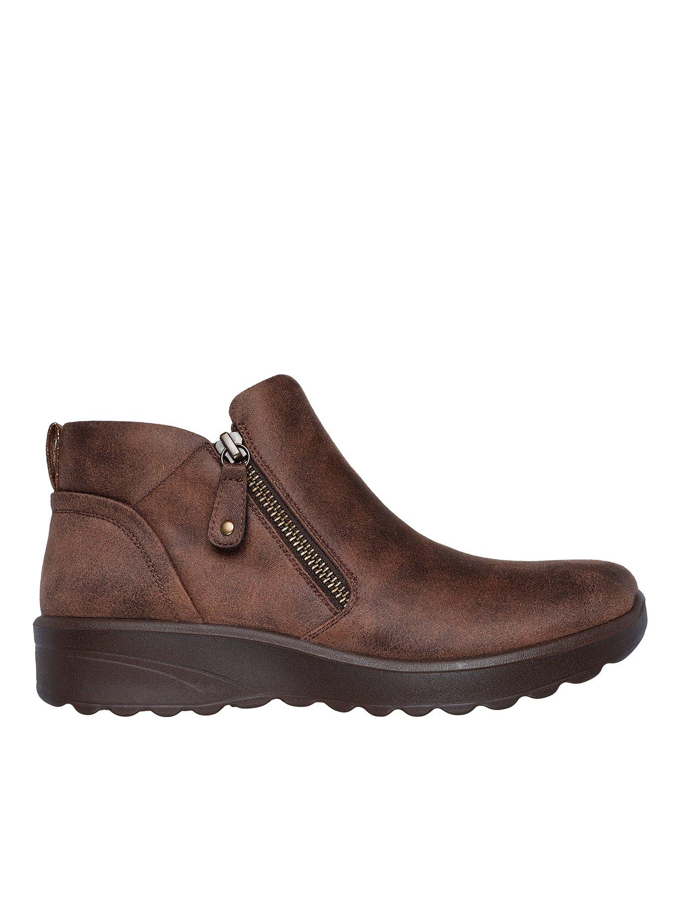 Skechers Lovely Vibe Microleather Side Zip Booties - Brown