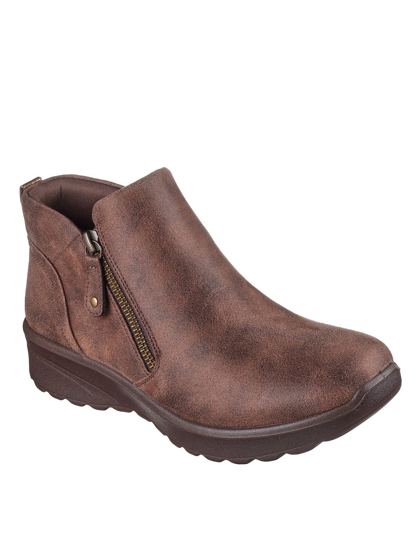 skechers-lovely-vibe-microleather-side-zip-booties-brownstillFront