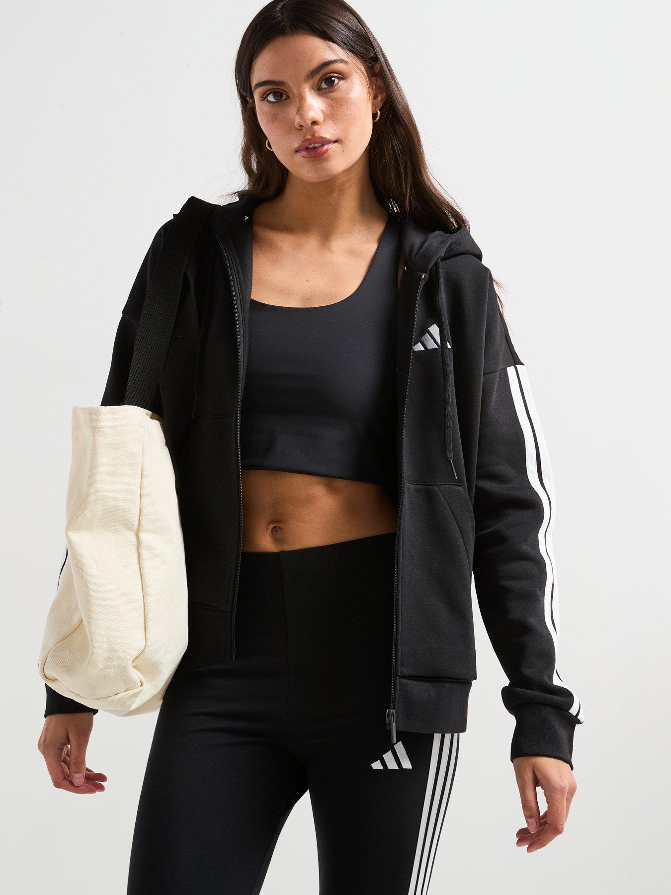 adidas Sportswear Women's Essentials 3-Stripes Full-Zip Fleece Hoodie - Black