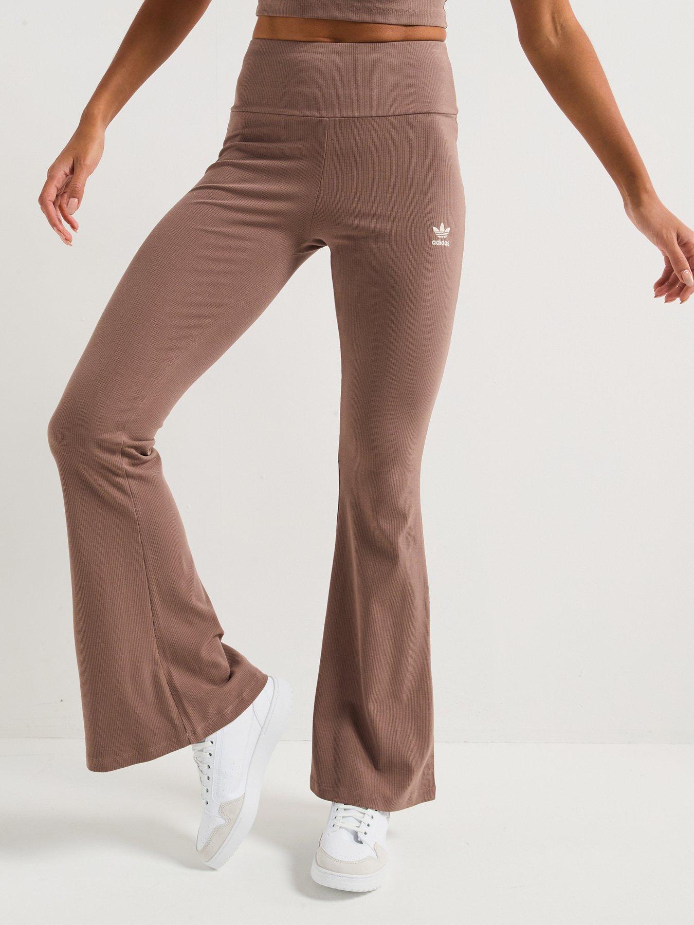 adidas-originals-womens-essentials-rib-flared-leggings-brown