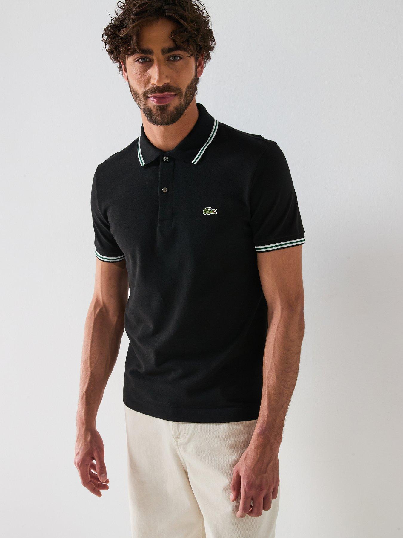Lacoste Regular Fit L1212 Stripe Collar Piqué Polo Shirt - Black