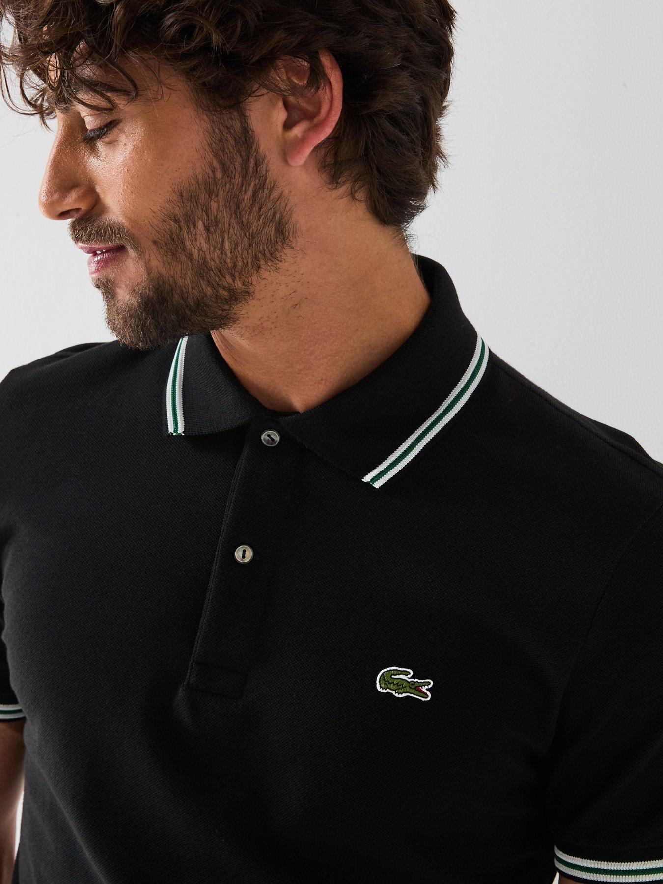 Image 4 of 6 of Lacoste Regular Fit L.12.12 Stripe Colla - Black