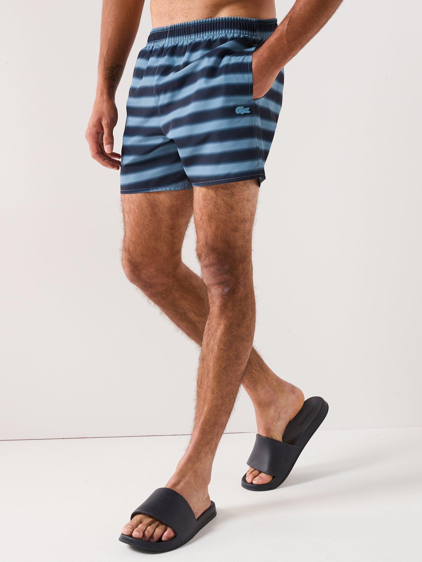 lacoste-short-stripe-print-swim-trunks-bluefront