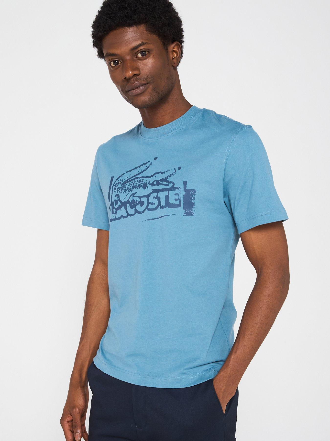 Image 1 of 5 of Lacoste Classic Fit Front Print Cotton Jersey T-Shirt - Blue
