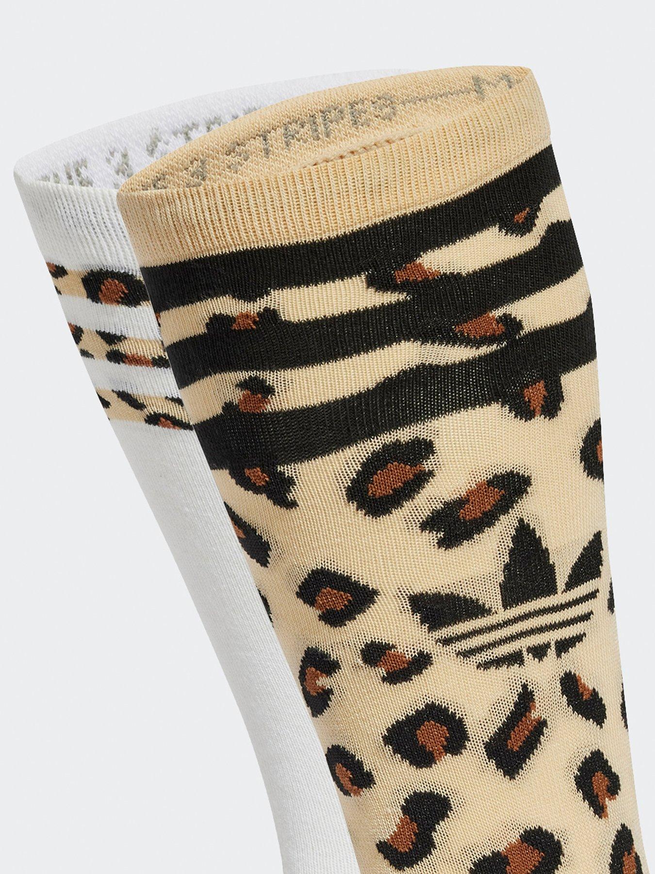 Image 2 of 2 of adidas Originals Womens Leopard Crew Socks 2 Pairs - Beige