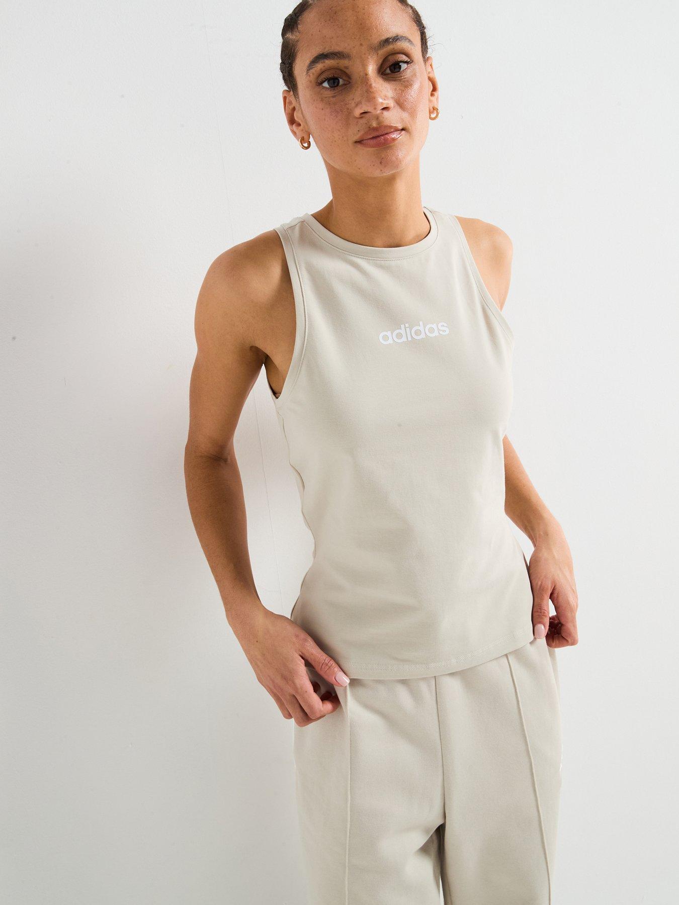 adidas Sportswear Women's Essentials Linear Slim Cotton Tank Top - Wonder Alumina/White