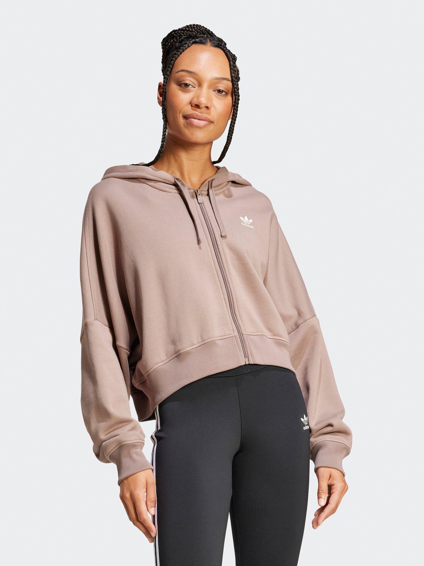 adidas-originals-womens-essentials-full-zip-french-terry-hoodie-brownfront