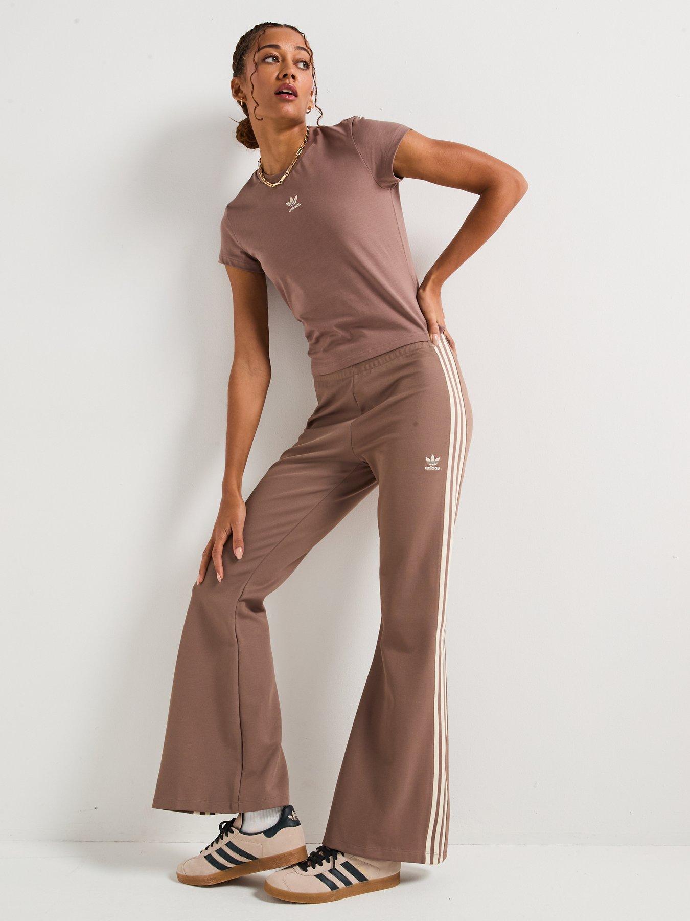 Image 3 of 6 of adidas Originals Womens 3-Stripes Flared Tracksuit Pants - Brown