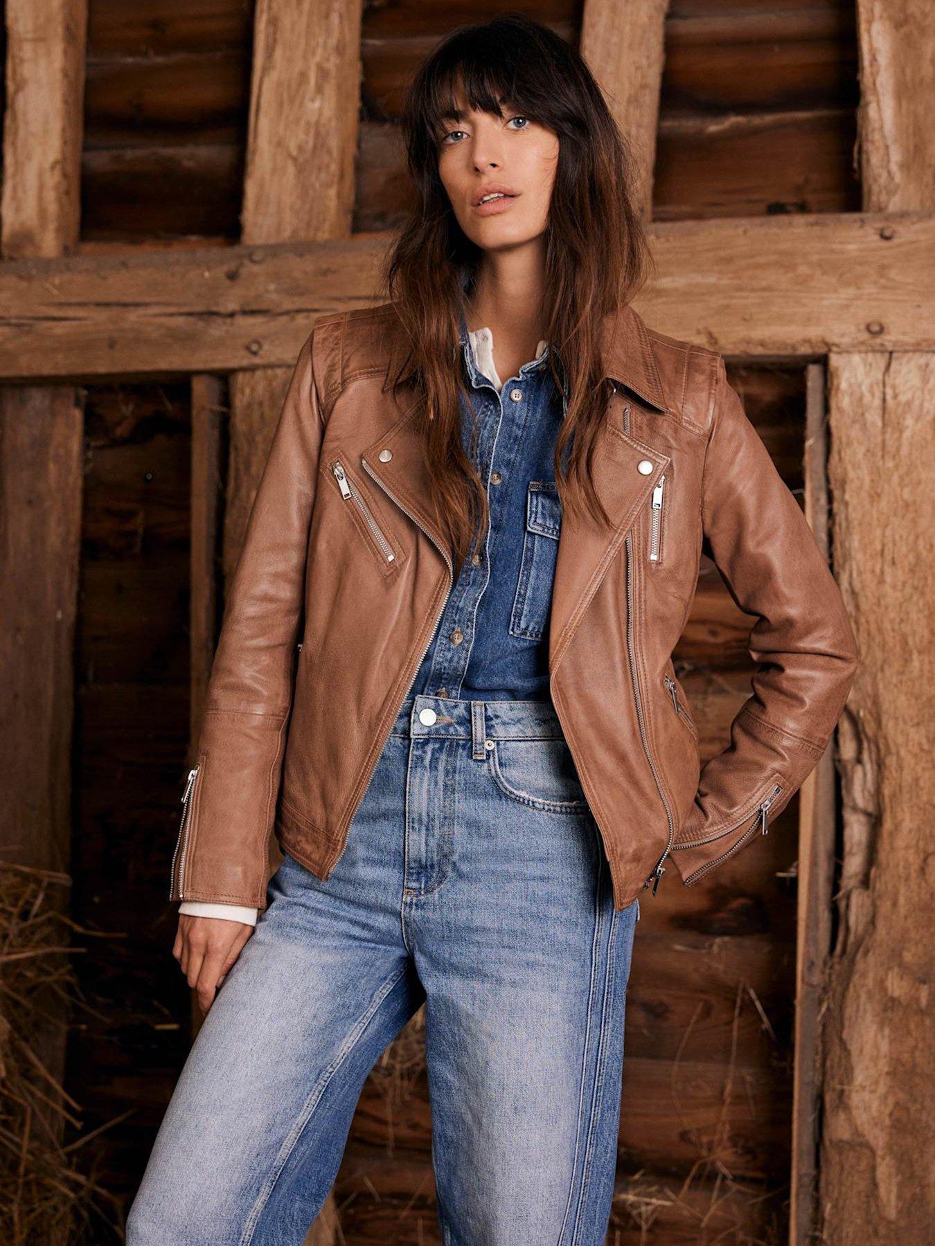 Image 1 of 6 of Mint Velvet Tan Casual Leather Jacket - Brown