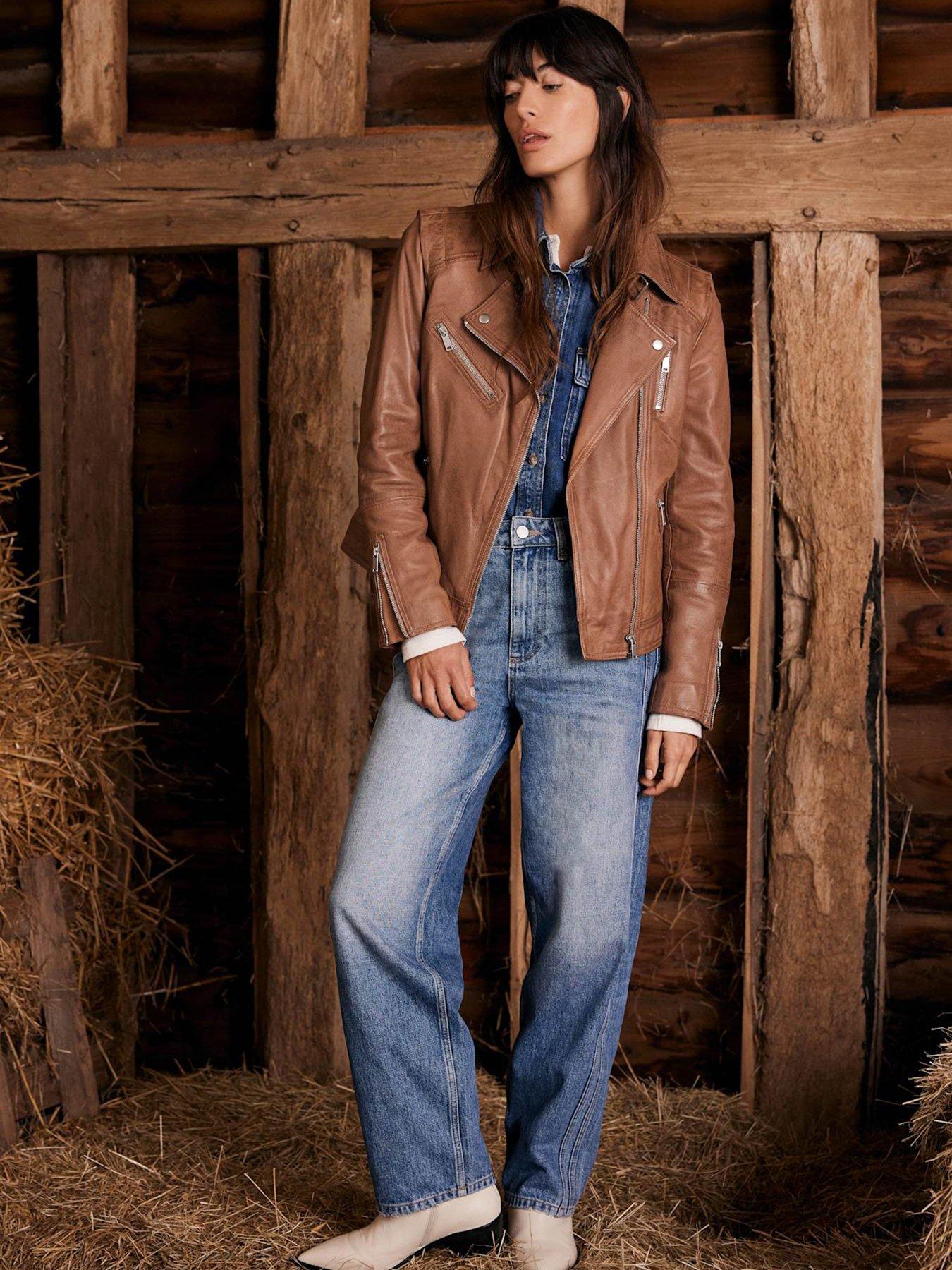 Image 3 of 6 of Mint Velvet Tan Casual Leather Jacket - Brown