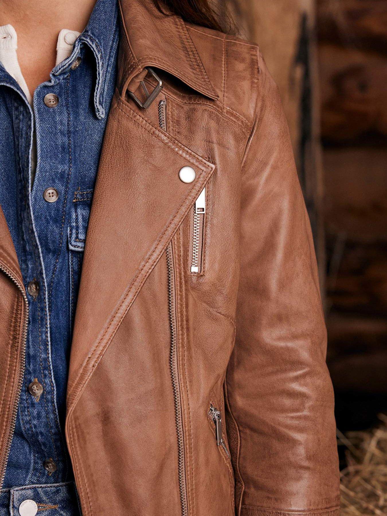 Image 4 of 6 of Mint Velvet Tan Casual Leather Jacket - Brown