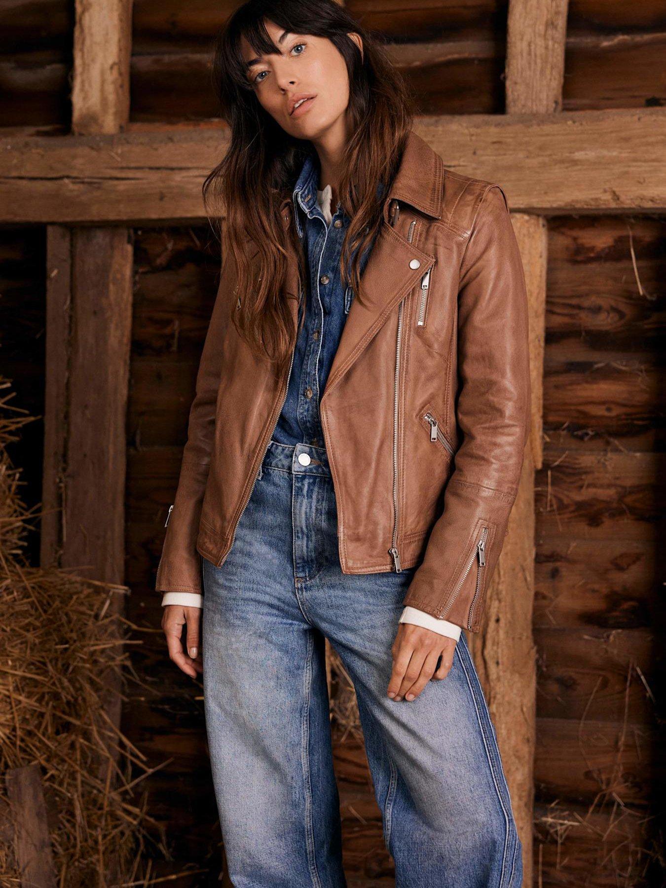 Image 5 of 6 of Mint Velvet Tan Casual Leather Jacket - Brown